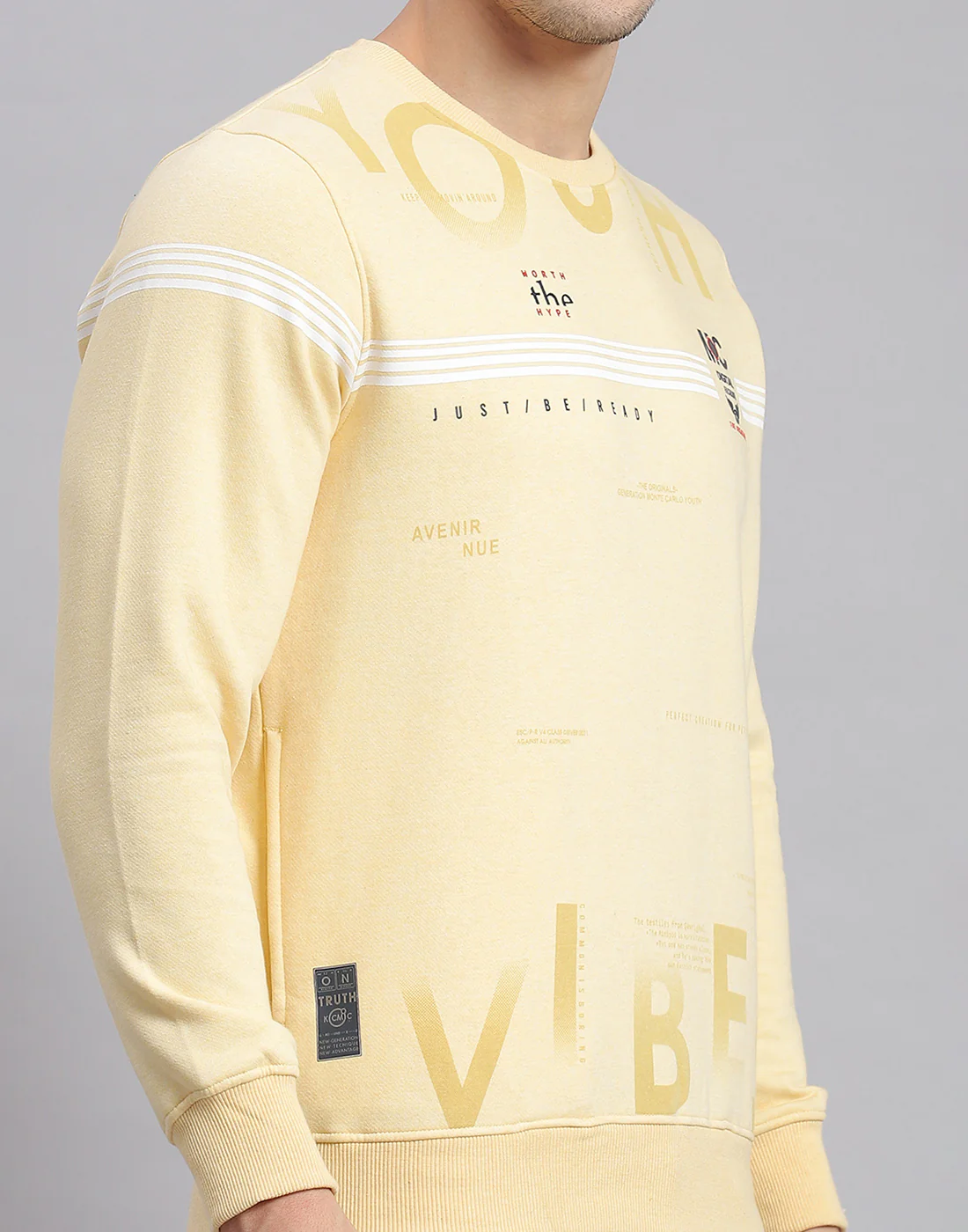Men Beige Printed Round Neck Full Sleeve Sweatshirt - Image 7