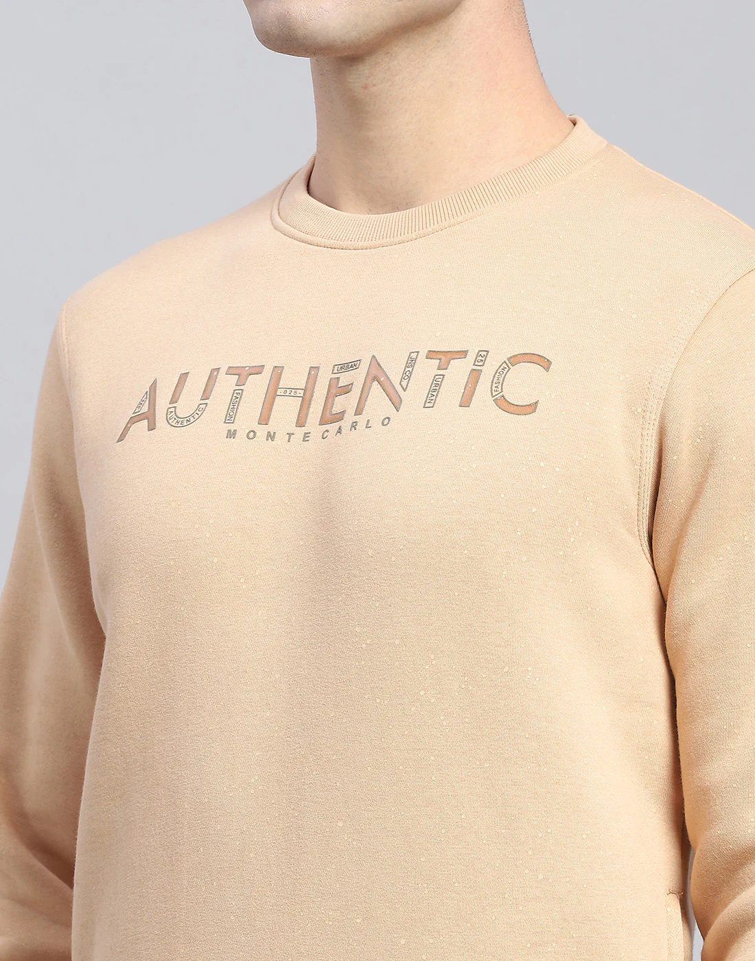 Men Beige Printed Round Neck Full Sleeve Sweatshirt - Image 7