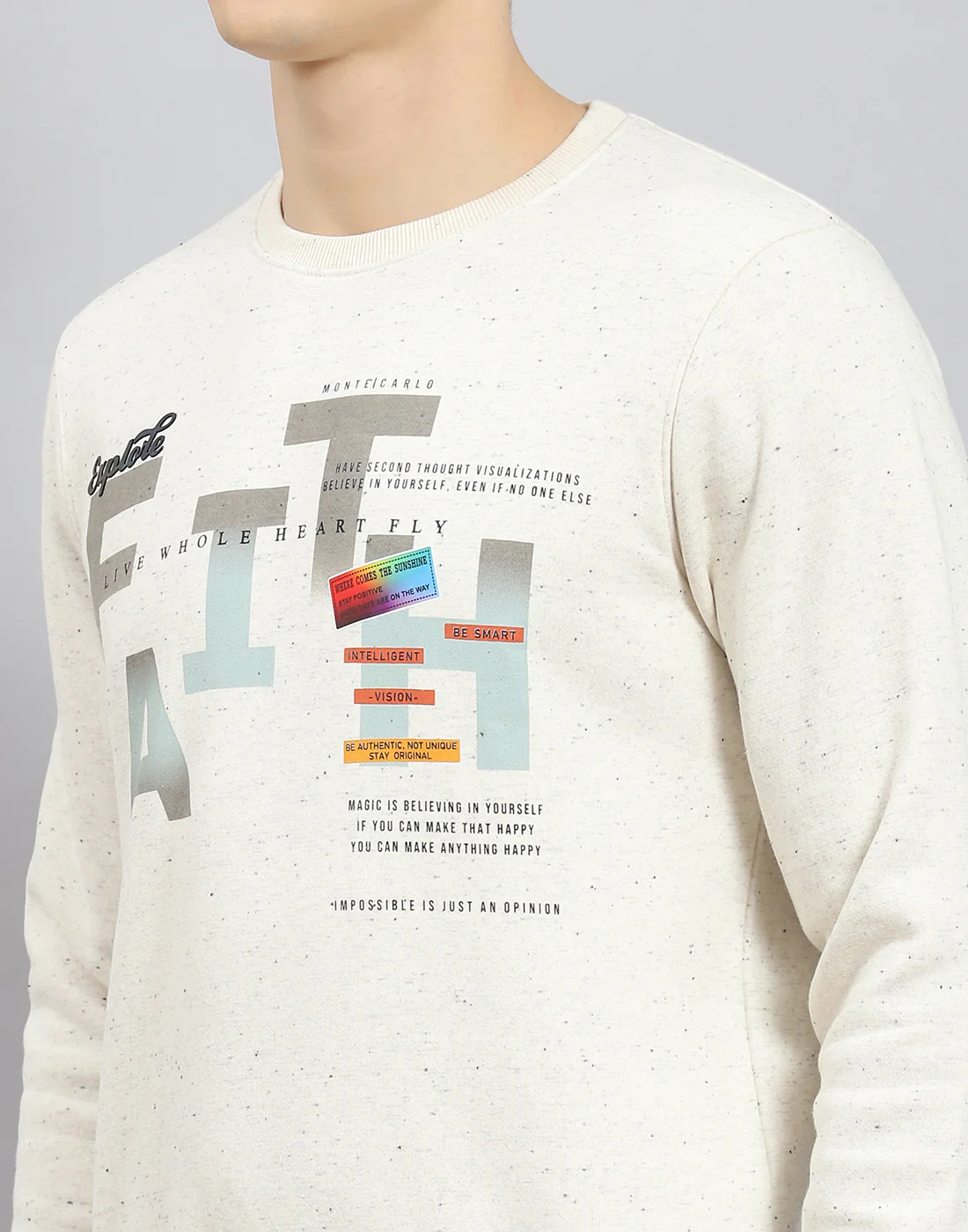 Men Beige Printed Round Neck Full Sleeve Sweatshirt - Image 8