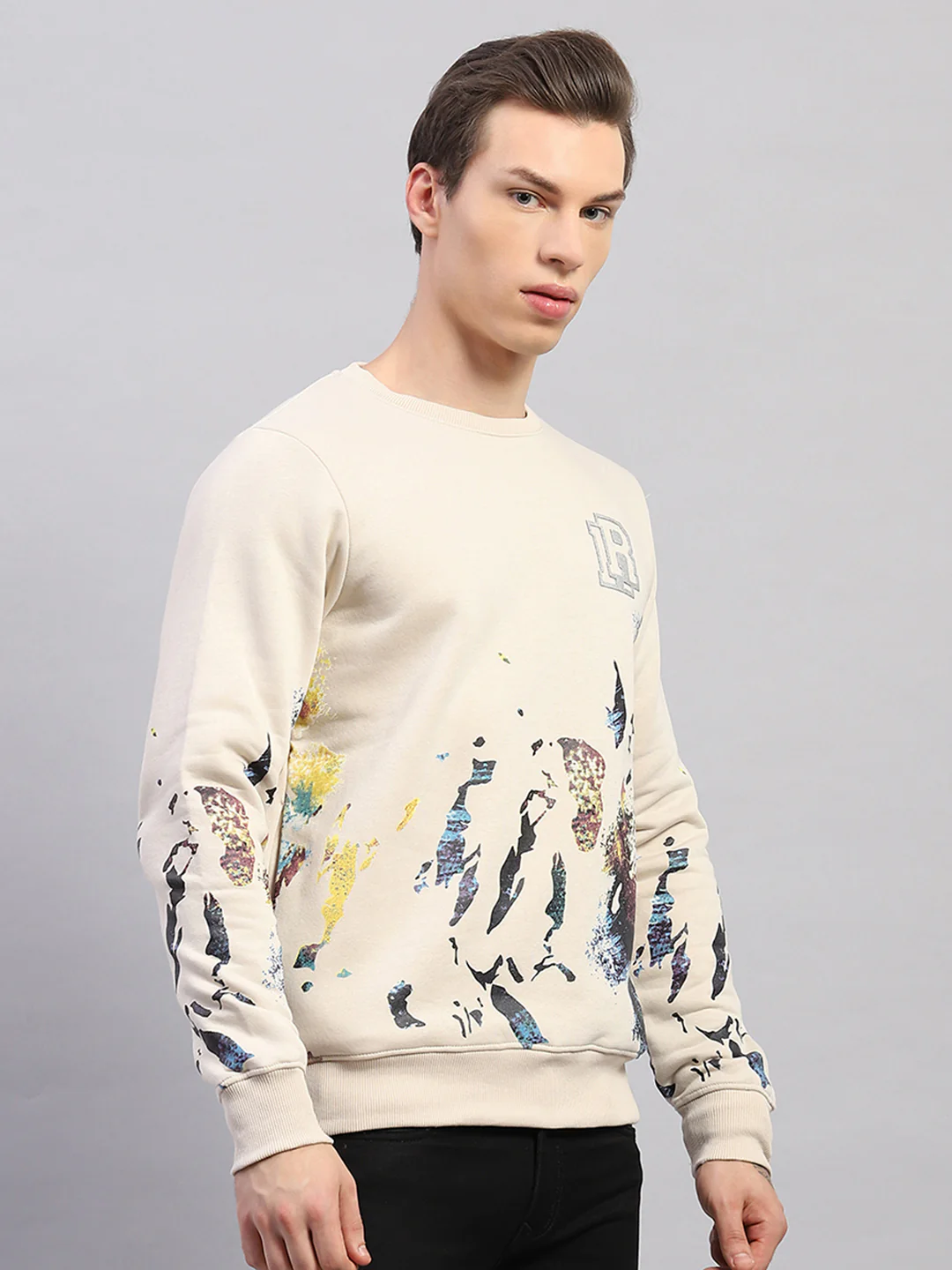 Rock.it Men Beige Printed Round Neck Full Sleeve Sweatshirt - Image 4