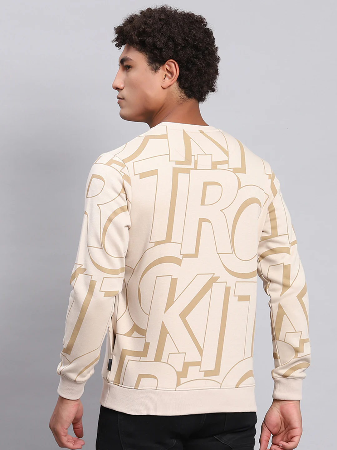 Rock.it Men Beige Printed Round Neck Full Sleeve Sweatshirt - Image 5
