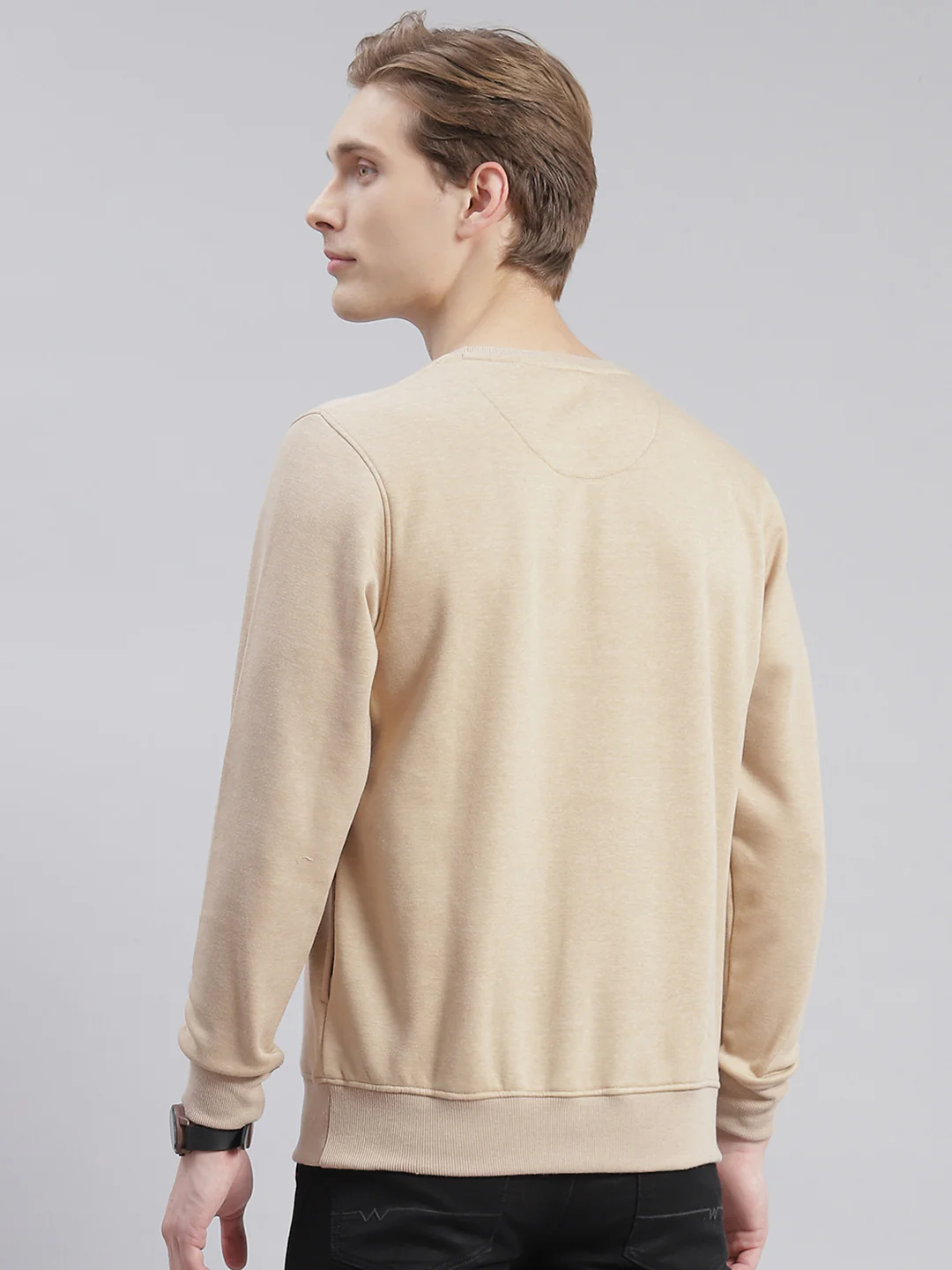 Men Beige Printed Round Neck Full Sleeve Sweatshirts - Image 5