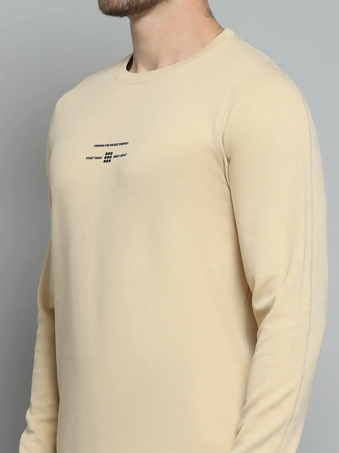 Rock.it Men Beige Printed Round Neck Full Sleeve Winter T-Shirt - Image 7