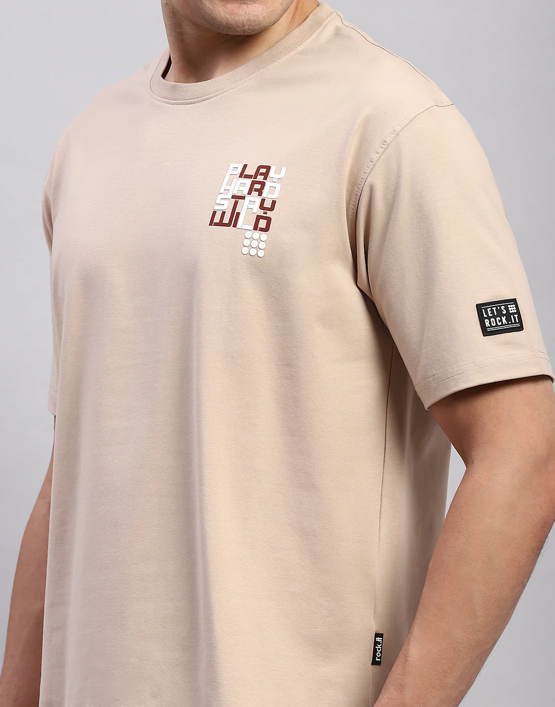 Rock.it Men Beige Printed Round Neck Half Sleeve T-Shirt - Image 7