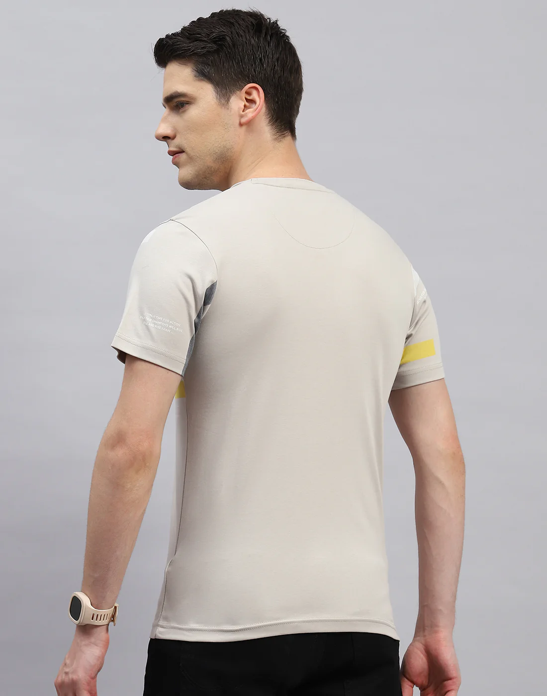Men Beige Printed Round Neck Half Sleeve T-Shirt - Image 5