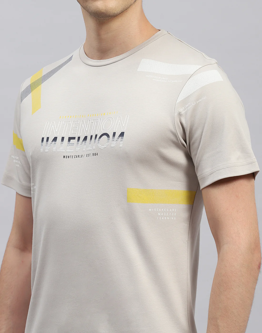 Men Beige Printed Round Neck Half Sleeve T-Shirt - Image 6