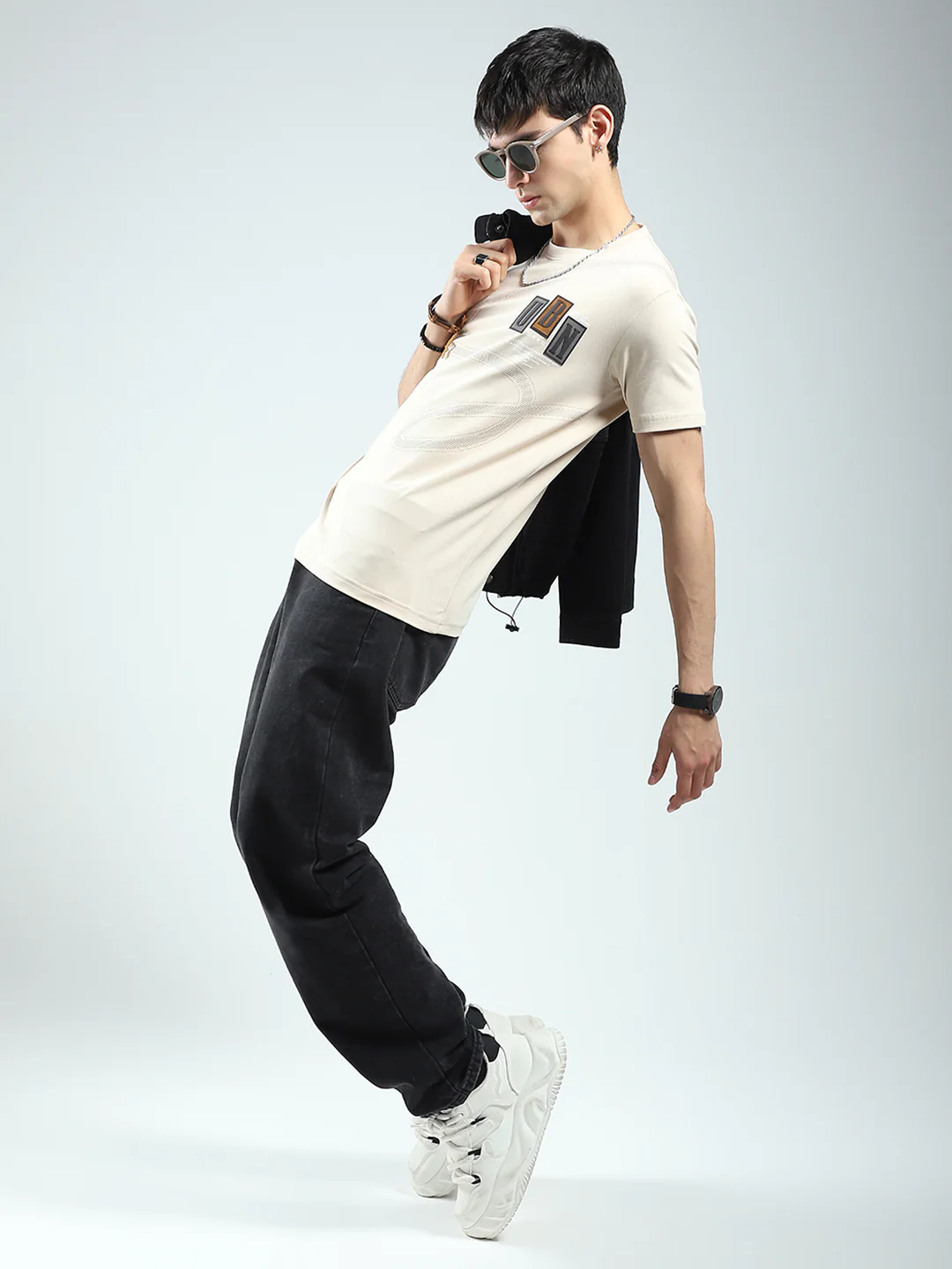 Men Beige Printed Round Neck Half Sleeve T-Shirt - Image 2