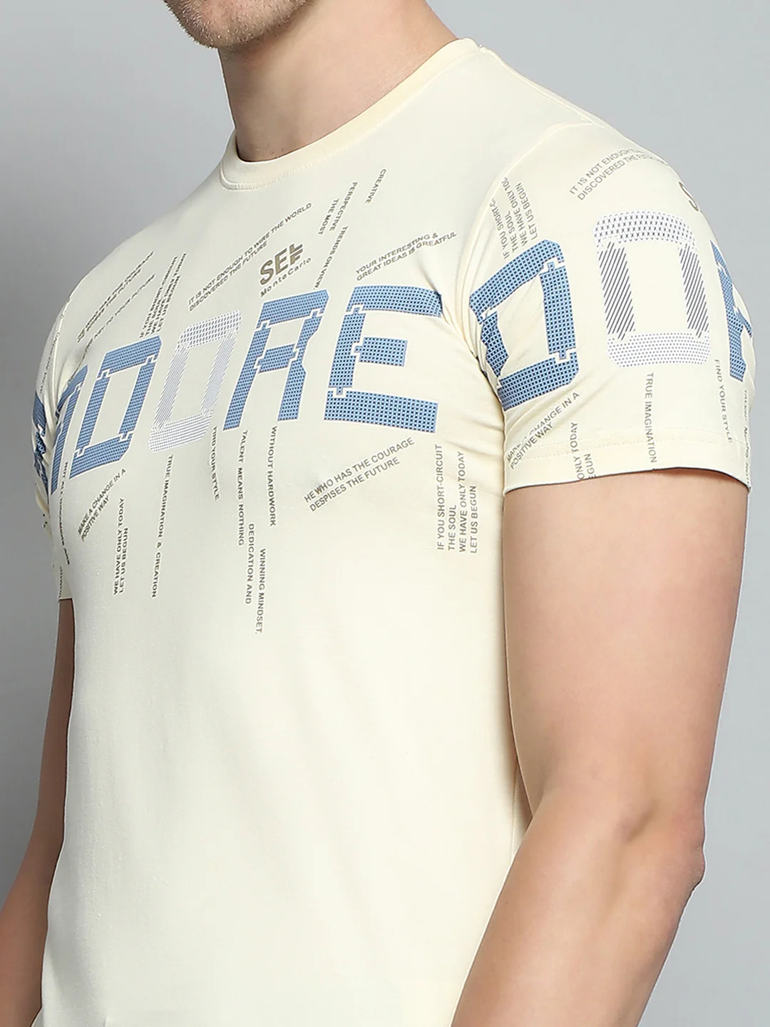 Men Beige Printed Round Neck Half Sleeve T-Shirt - Image 7