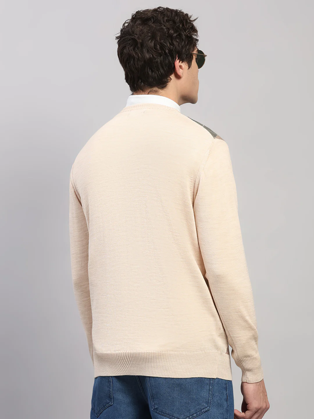 Luxuria Men Beige Printed V Neck Full Sleeve Pullover - Image 5