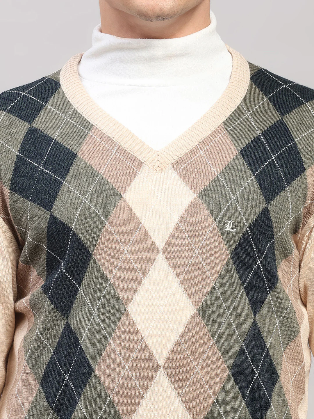 Luxuria Men Beige Printed V Neck Full Sleeve Pullover - Image 7