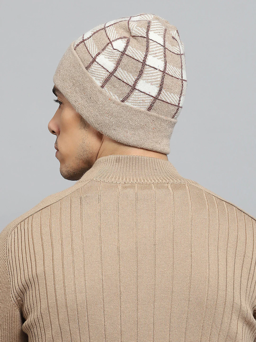 Men Beige Self Design Cap - Image 5