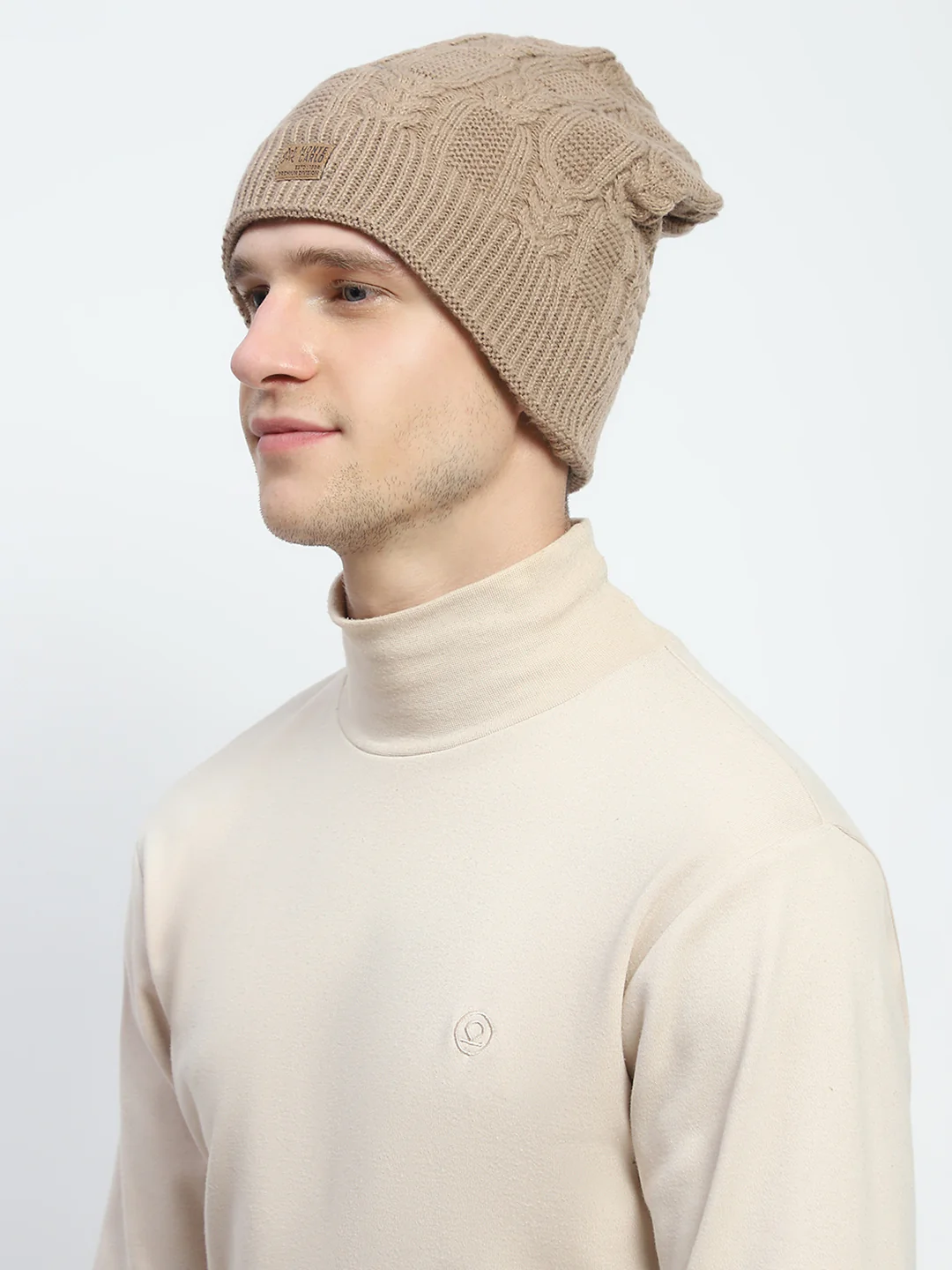 Men Beige Self Design Cap - Image 3