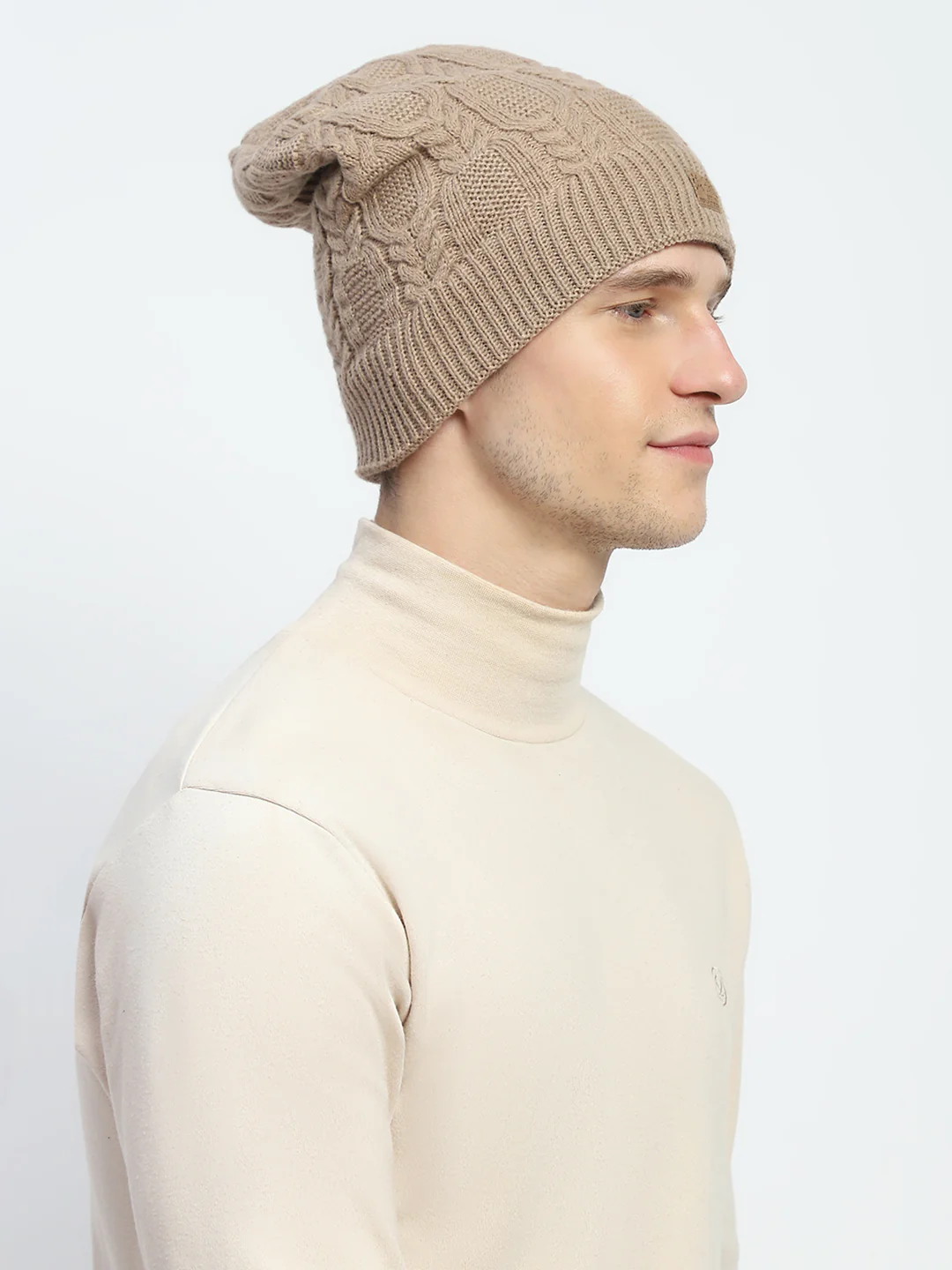 Men Beige Self Design Cap - Image 4