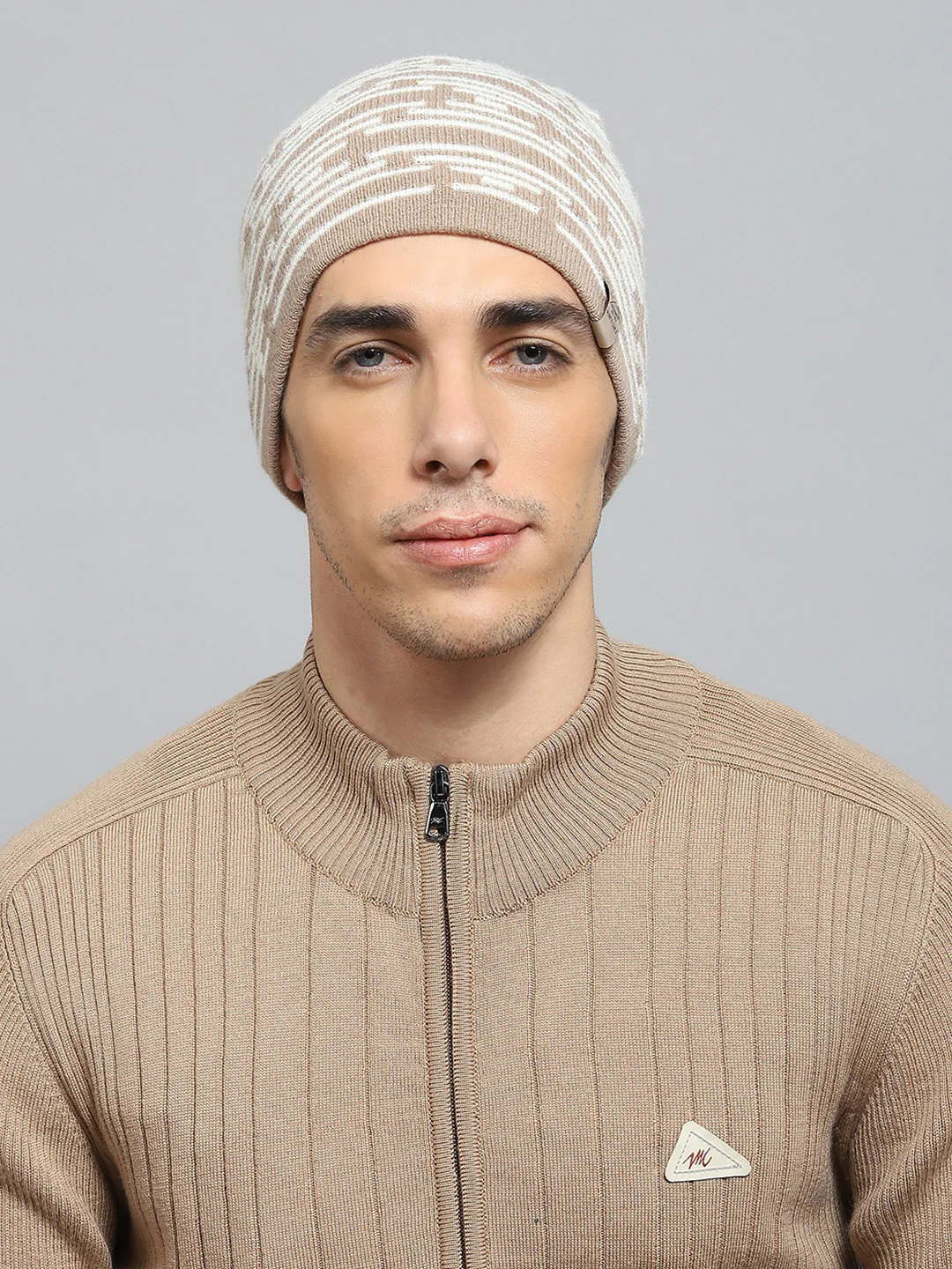 Men Beige Self Design Cap