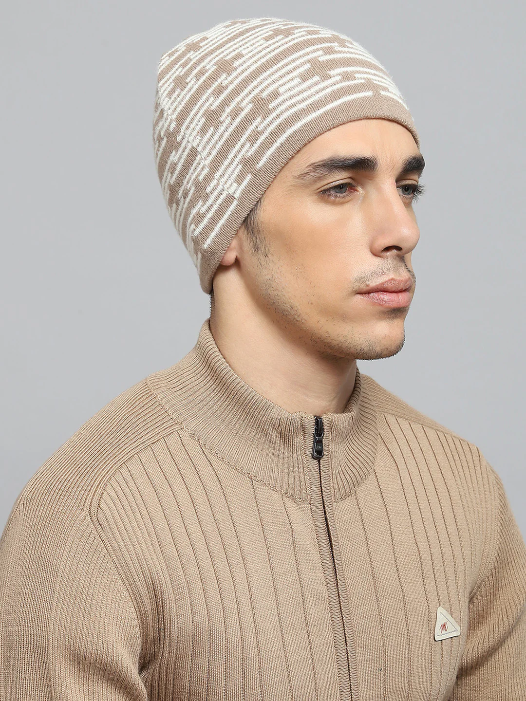 Men Beige Self Design Cap - Image 4