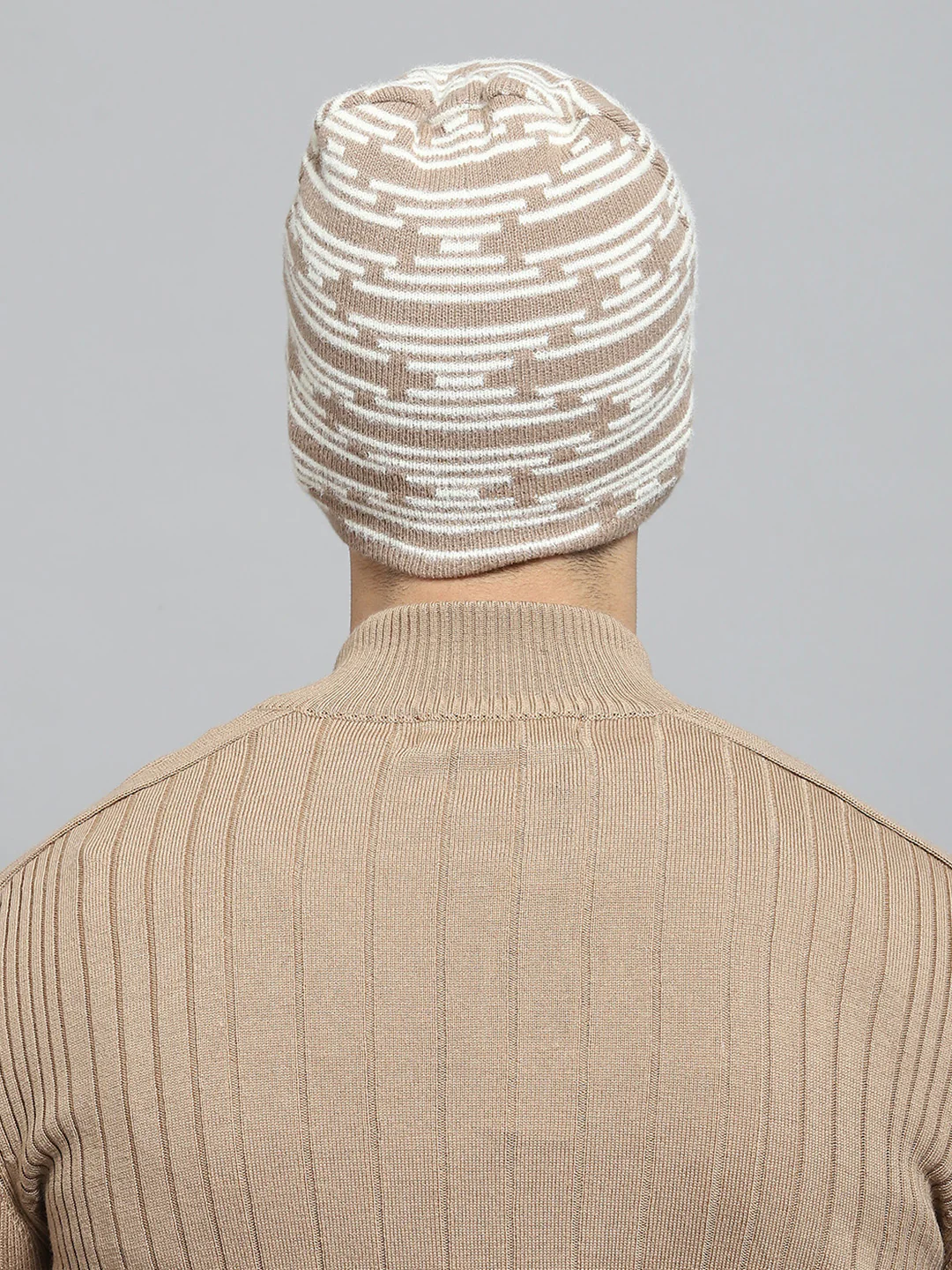 Men Beige Self Design Cap - Image 5