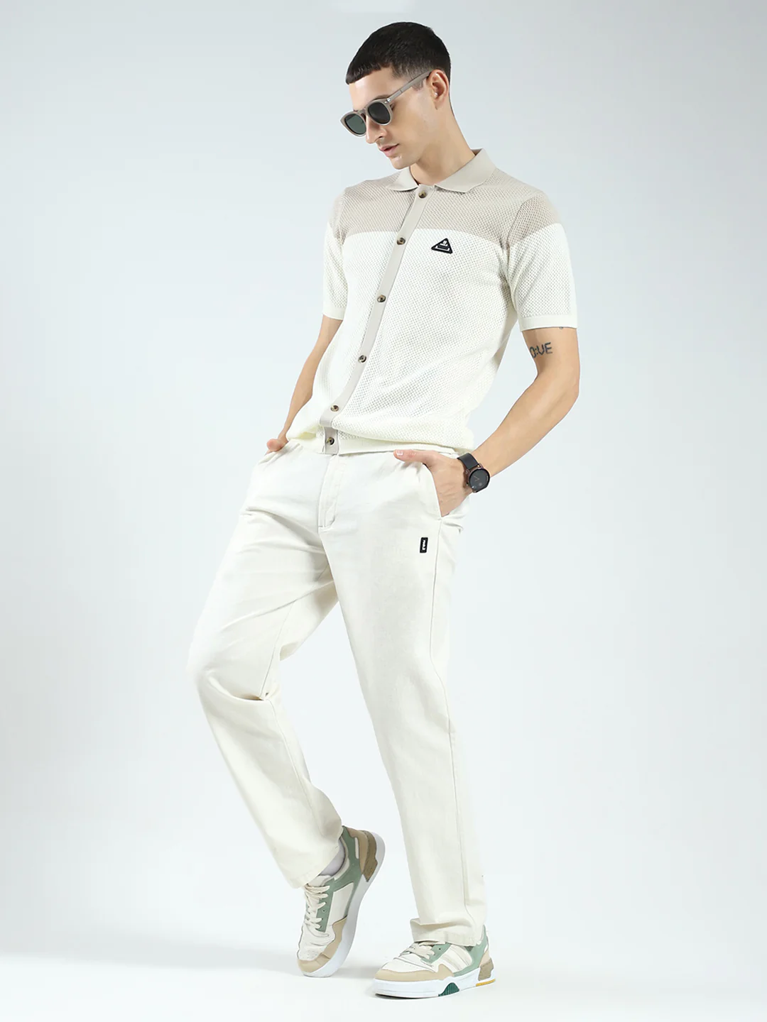 Rock.it Men Beige Self Design Collar Half Sleeve Shirt - Image 2