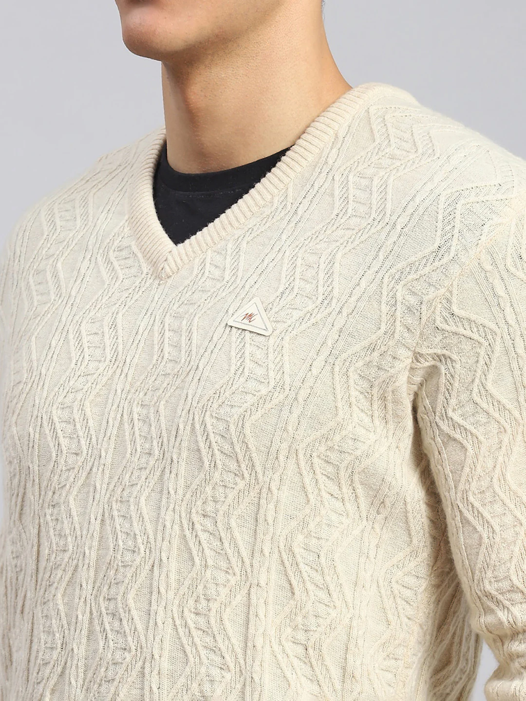 Men Beige Self Design Lamb wool Pullover - Image 6