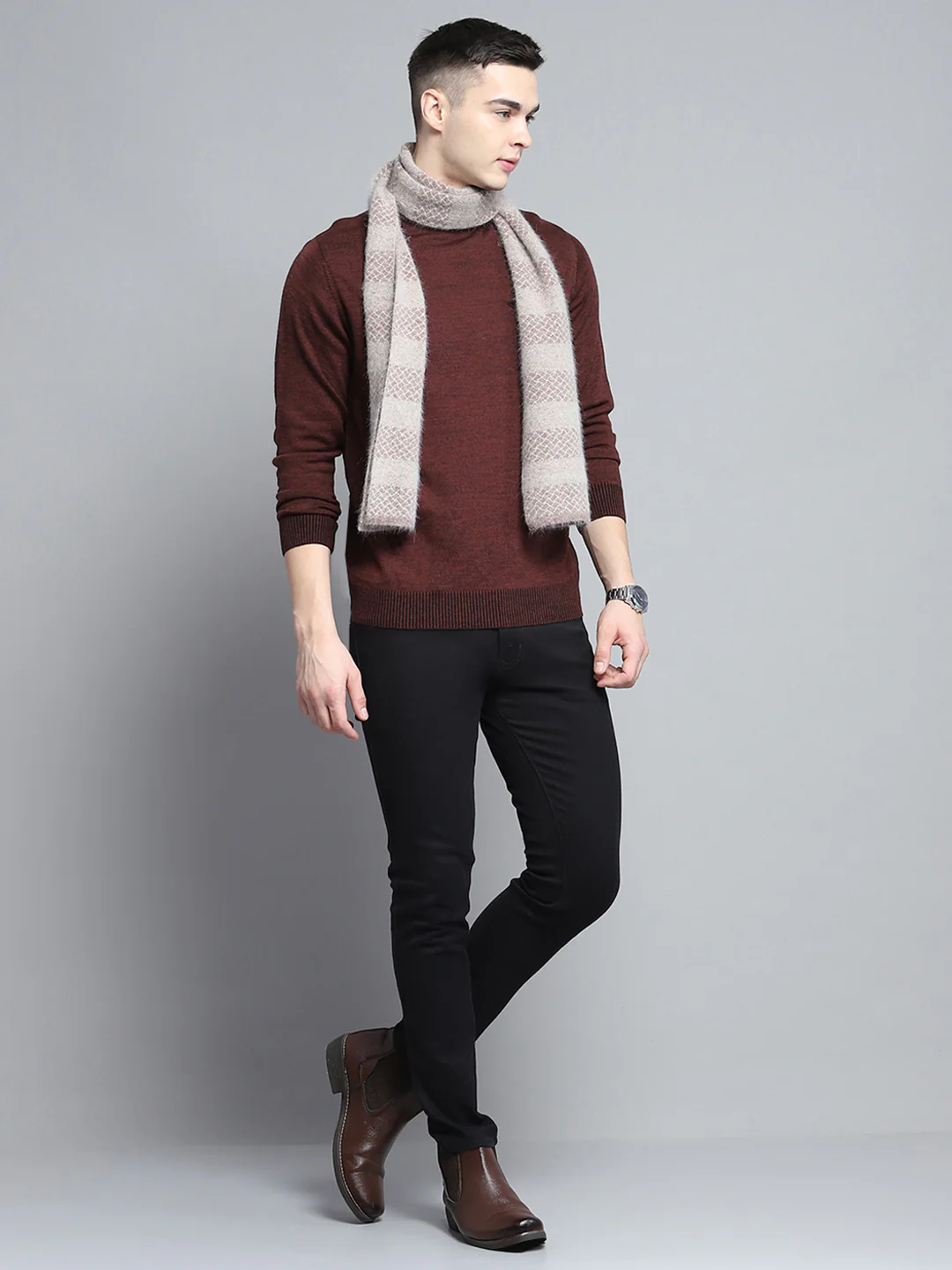 Men Beige Self Design Muffler - Image 2