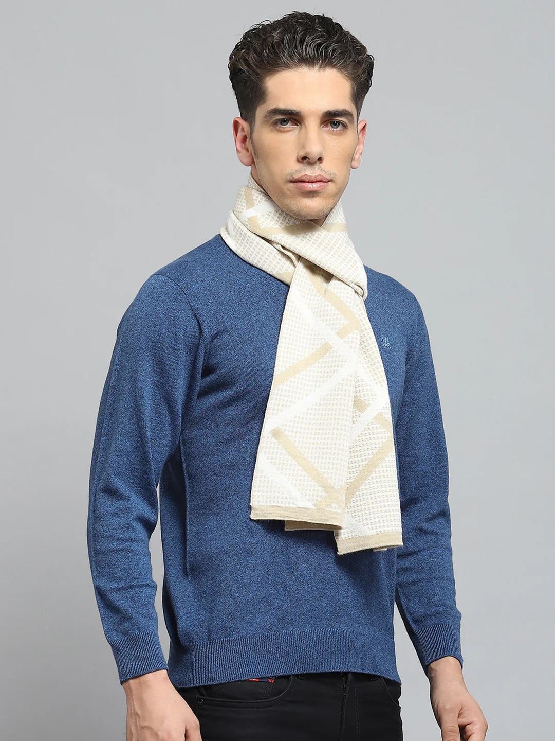 Men Beige Self Design Muffler - Image 4