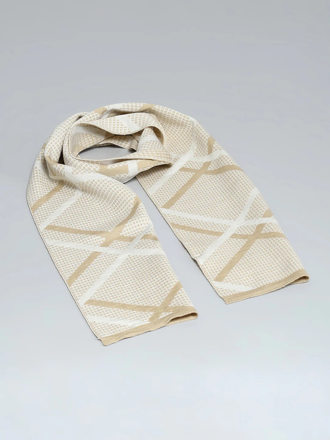 Men Beige Self Design Muffler - Image 6