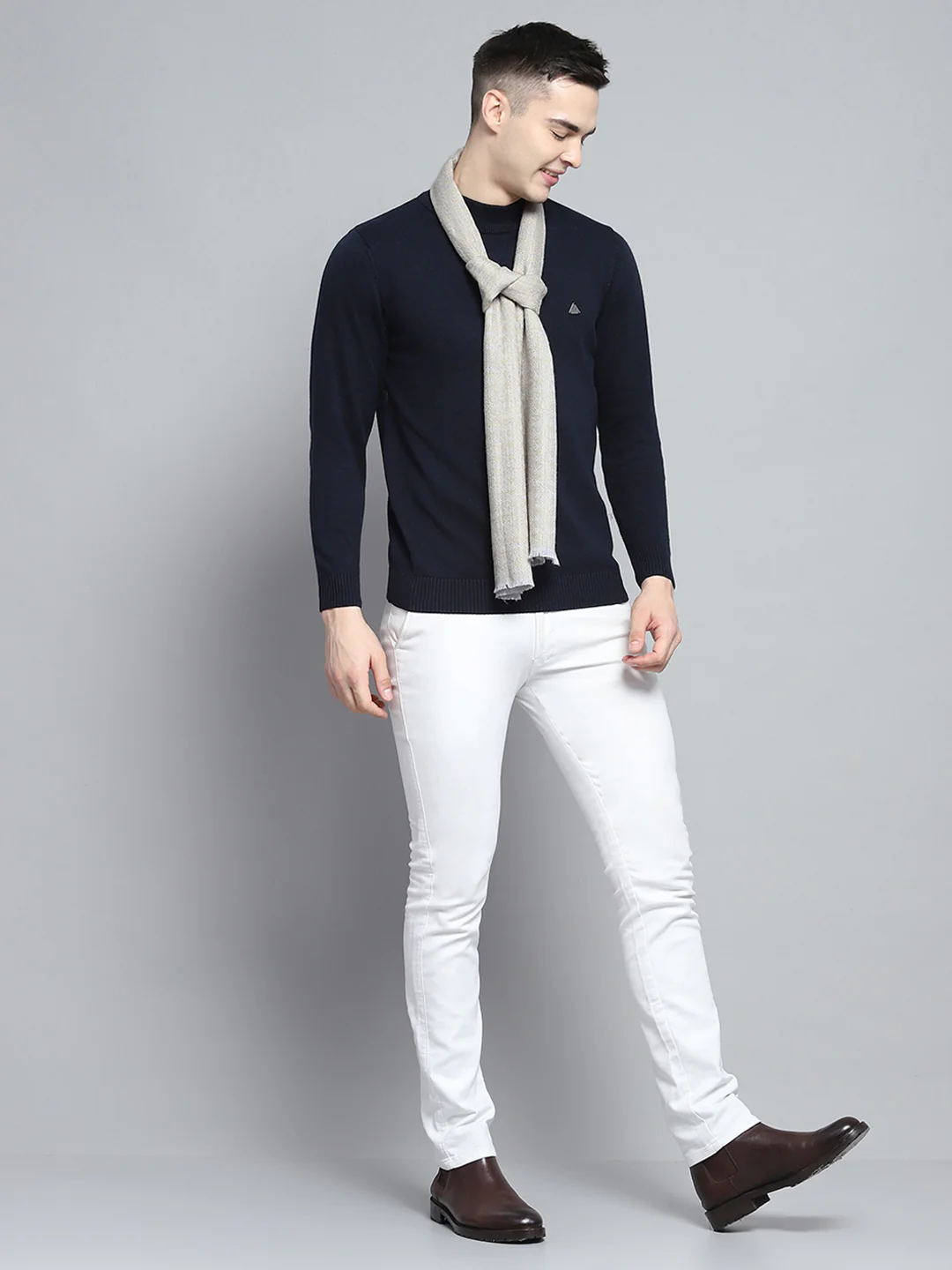 Men Beige Self Design Muffler - Image 2