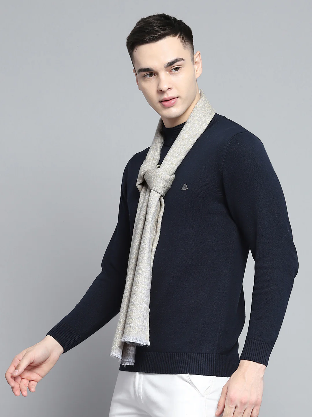 Men Beige Self Design Muffler - Image 3