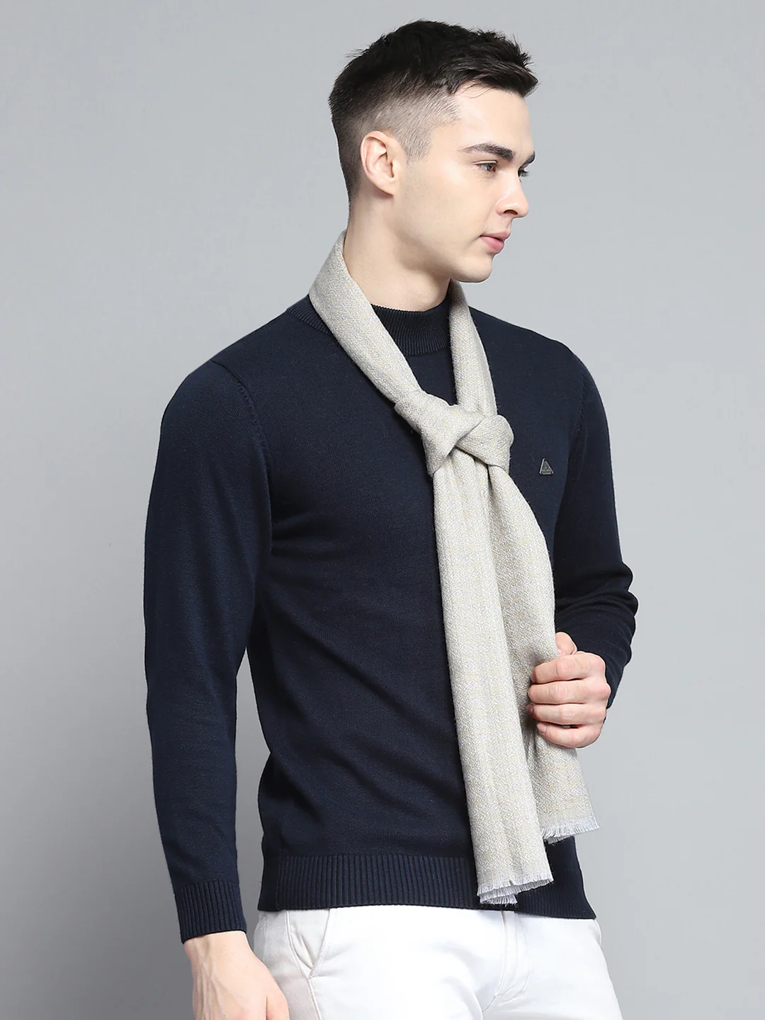 Men Beige Self Design Muffler - Image 4