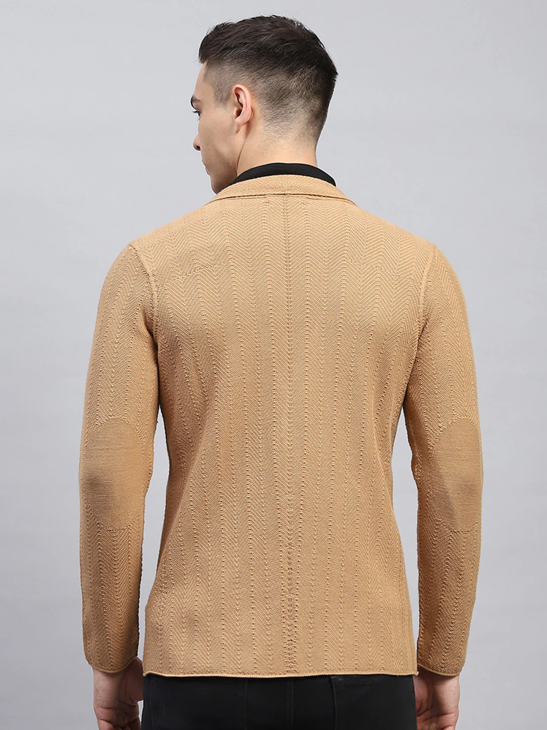 Men Beige Self Design V Neck Full Sleeve Coat - Image 5