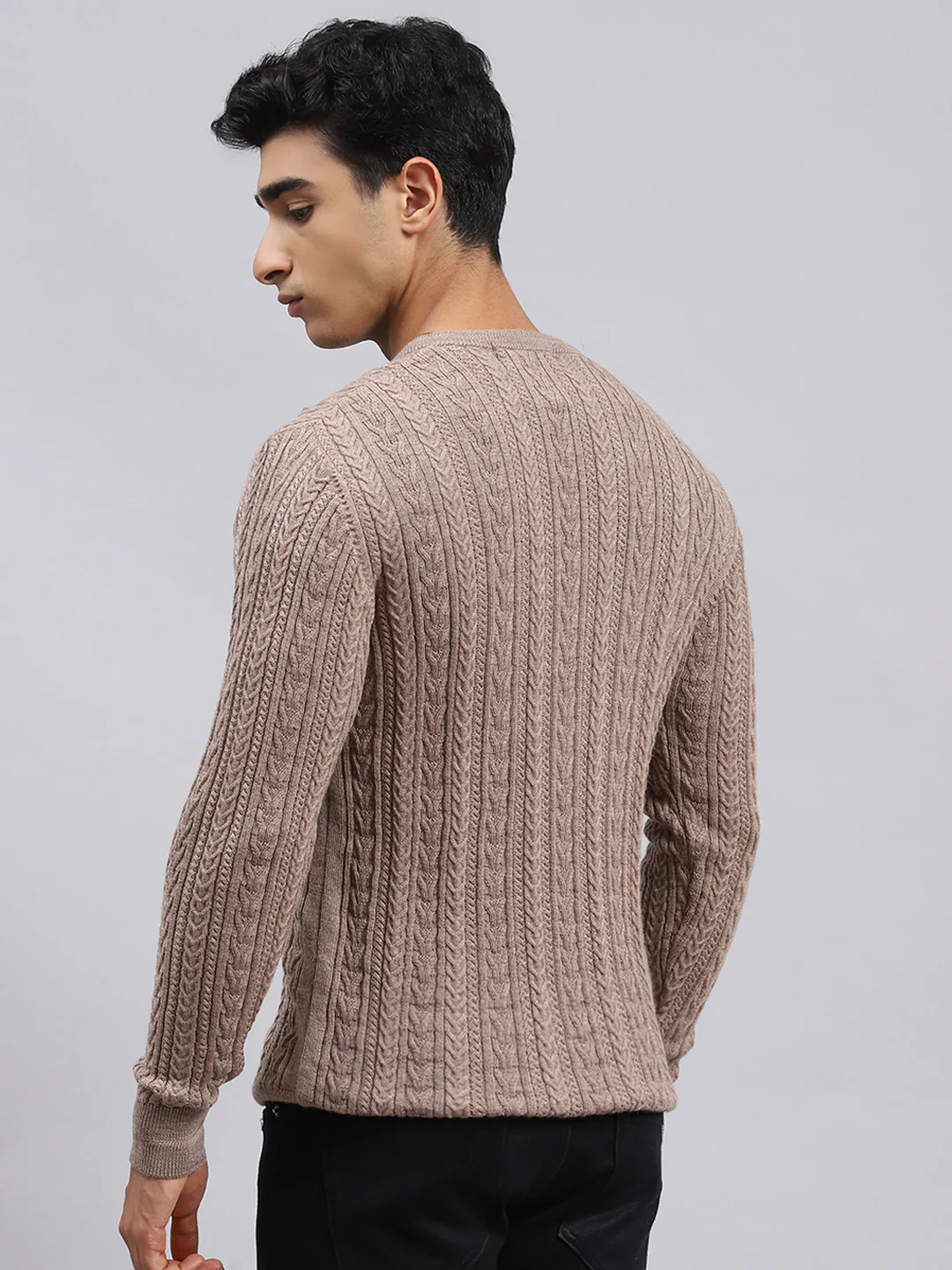Men Beige Self Pullover - Image 5