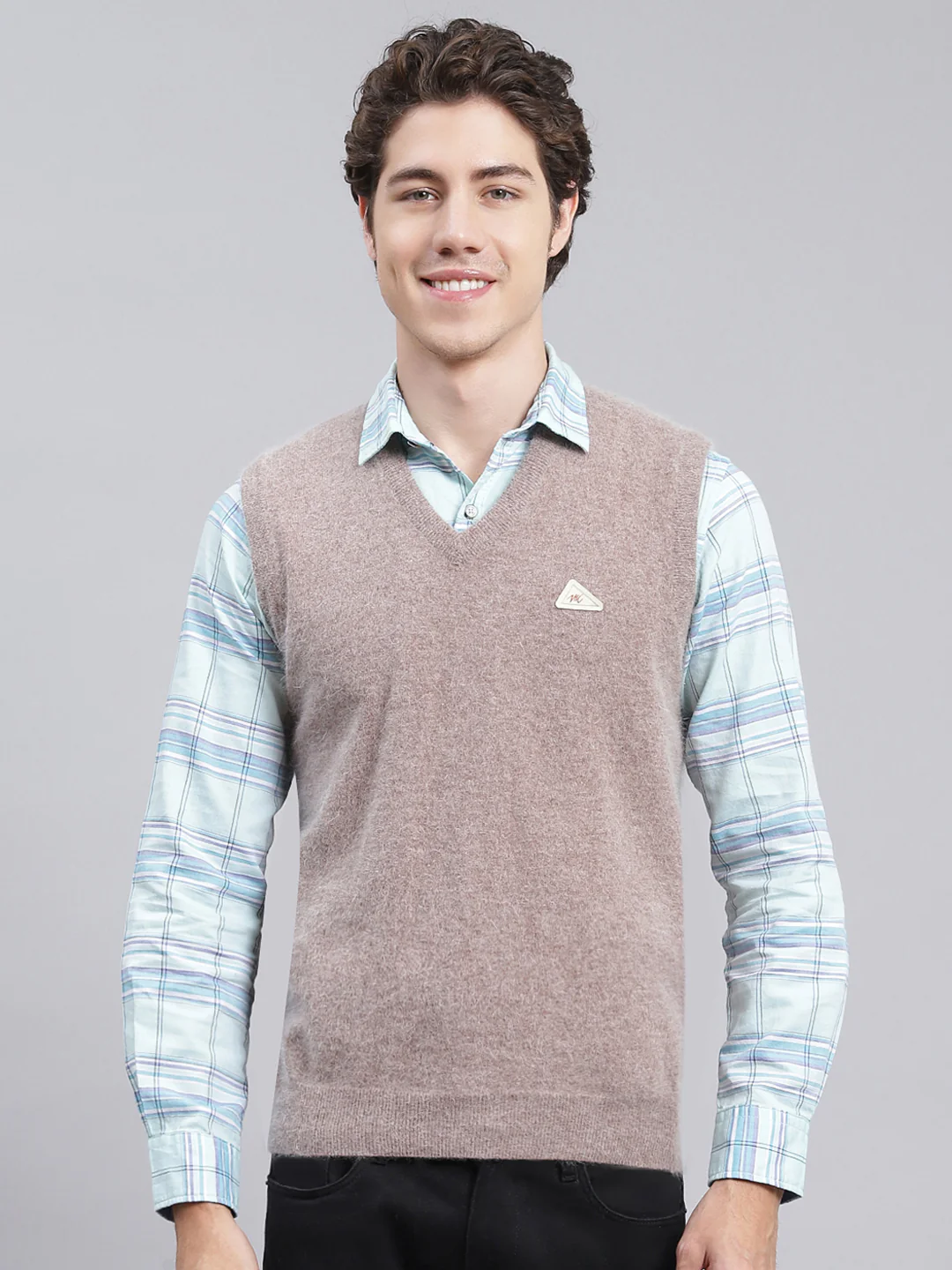 Men Beige Solid Angoora Sweater - Image 2