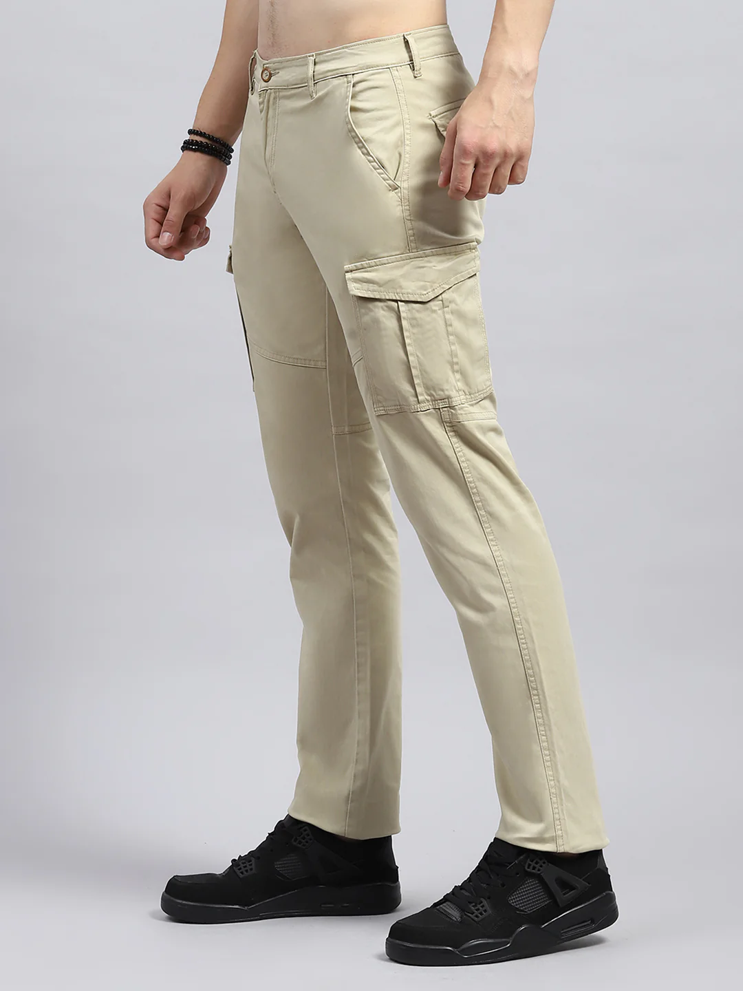 Men Beige Solid Cargo - Image 3