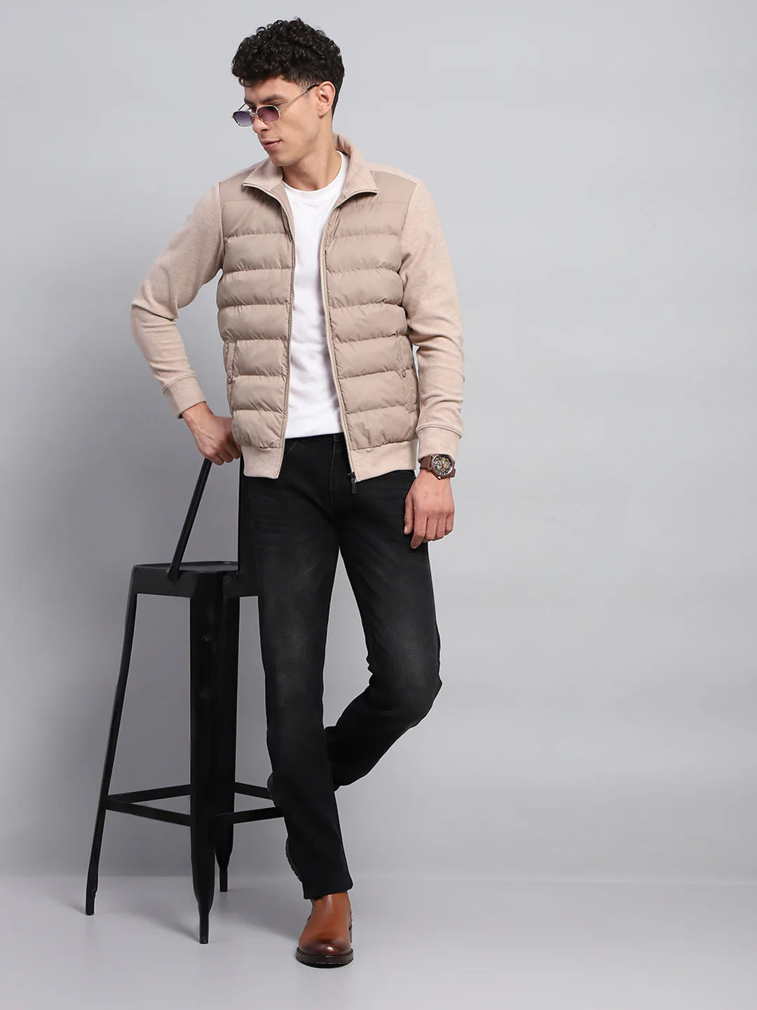 Rock.it Men Beige Solid Collar Full Sleeve Jacket - Image 2