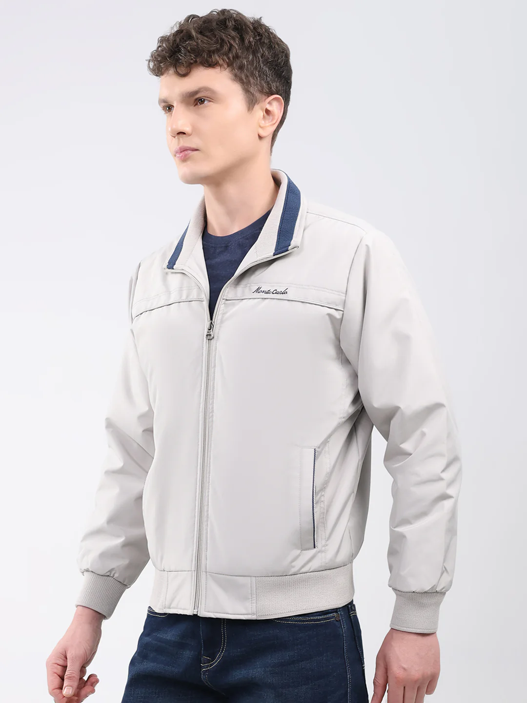 Men Beige Solid Collar Full Sleeve Jacket - Image 3