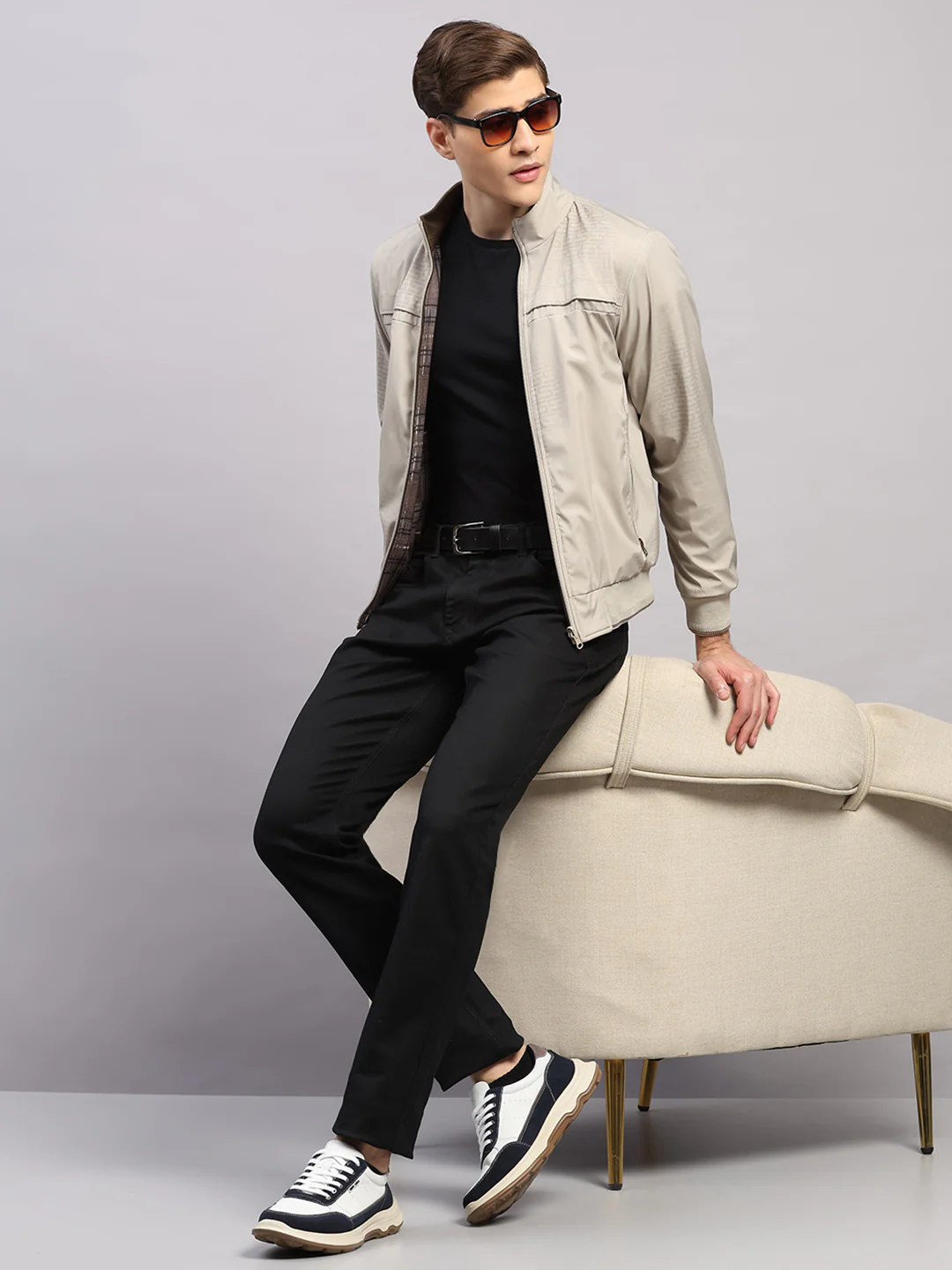 Luxuria Men Beige Solid Collar Full Sleeve Jacket - Image 2