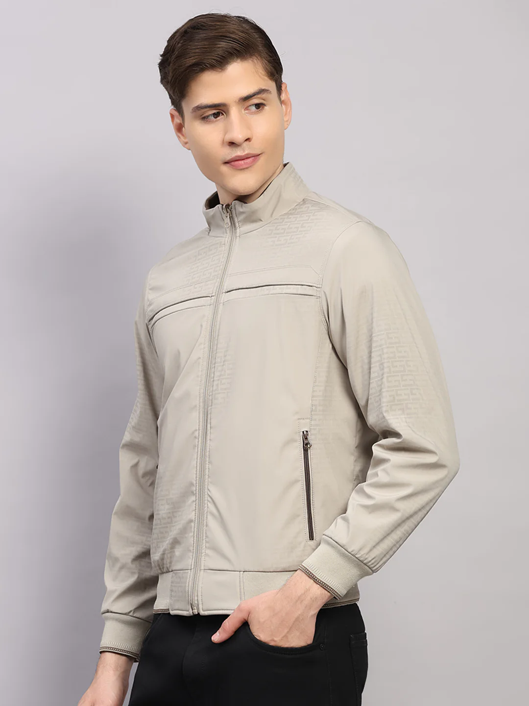 Luxuria Men Beige Solid Collar Full Sleeve Jacket - Image 3