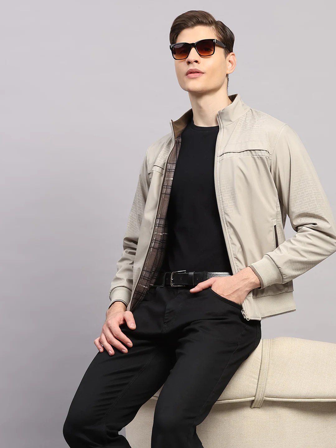 Luxuria Men Beige Solid Collar Full Sleeve Jacket - Image 6
