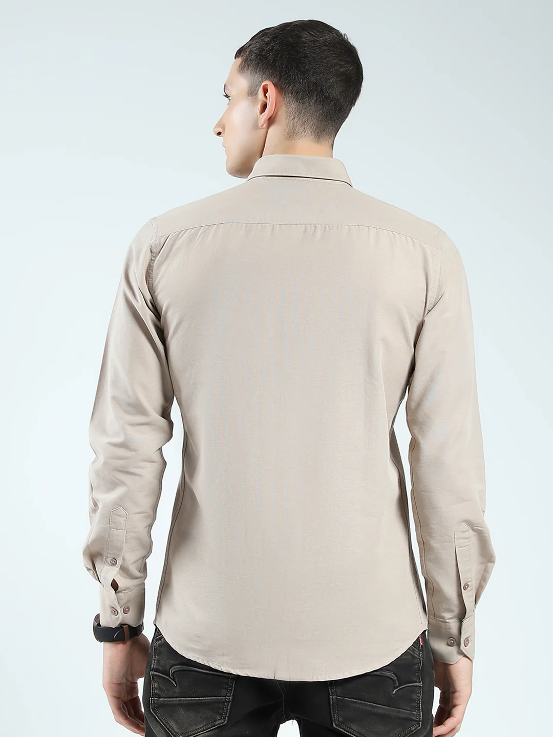 Rock.it Men Beige Solid Collar Full Sleeve Shirt - Image 5