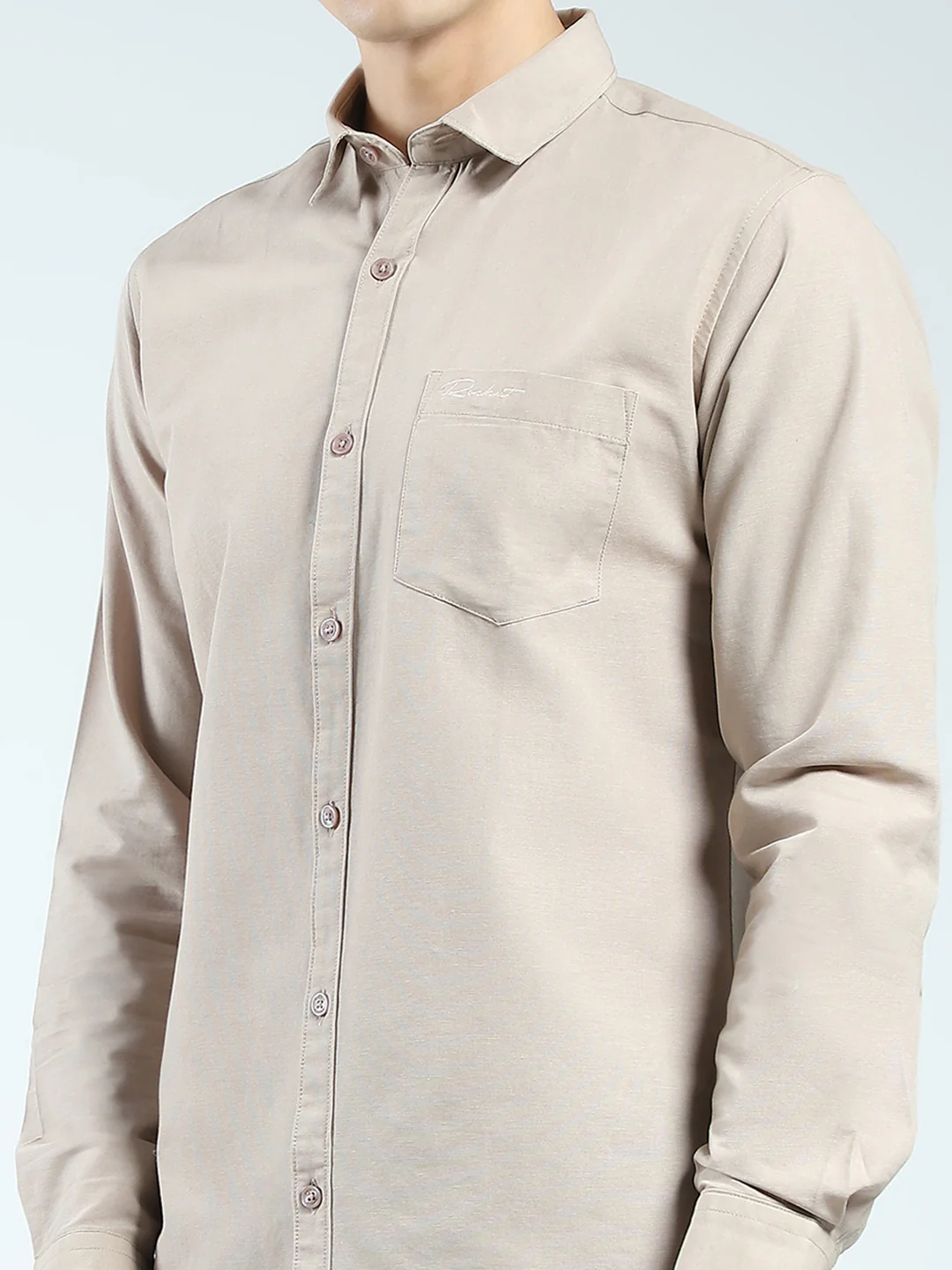 Rock.it Men Beige Solid Collar Full Sleeve Shirt - Image 7