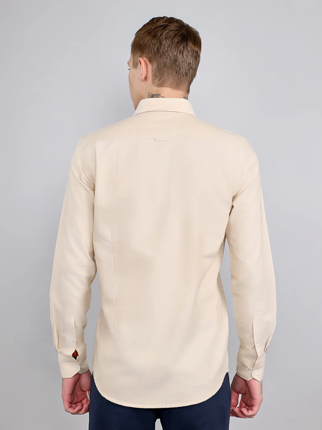 Men Beige Solid Collar Full Sleeve Shirt - Image 5