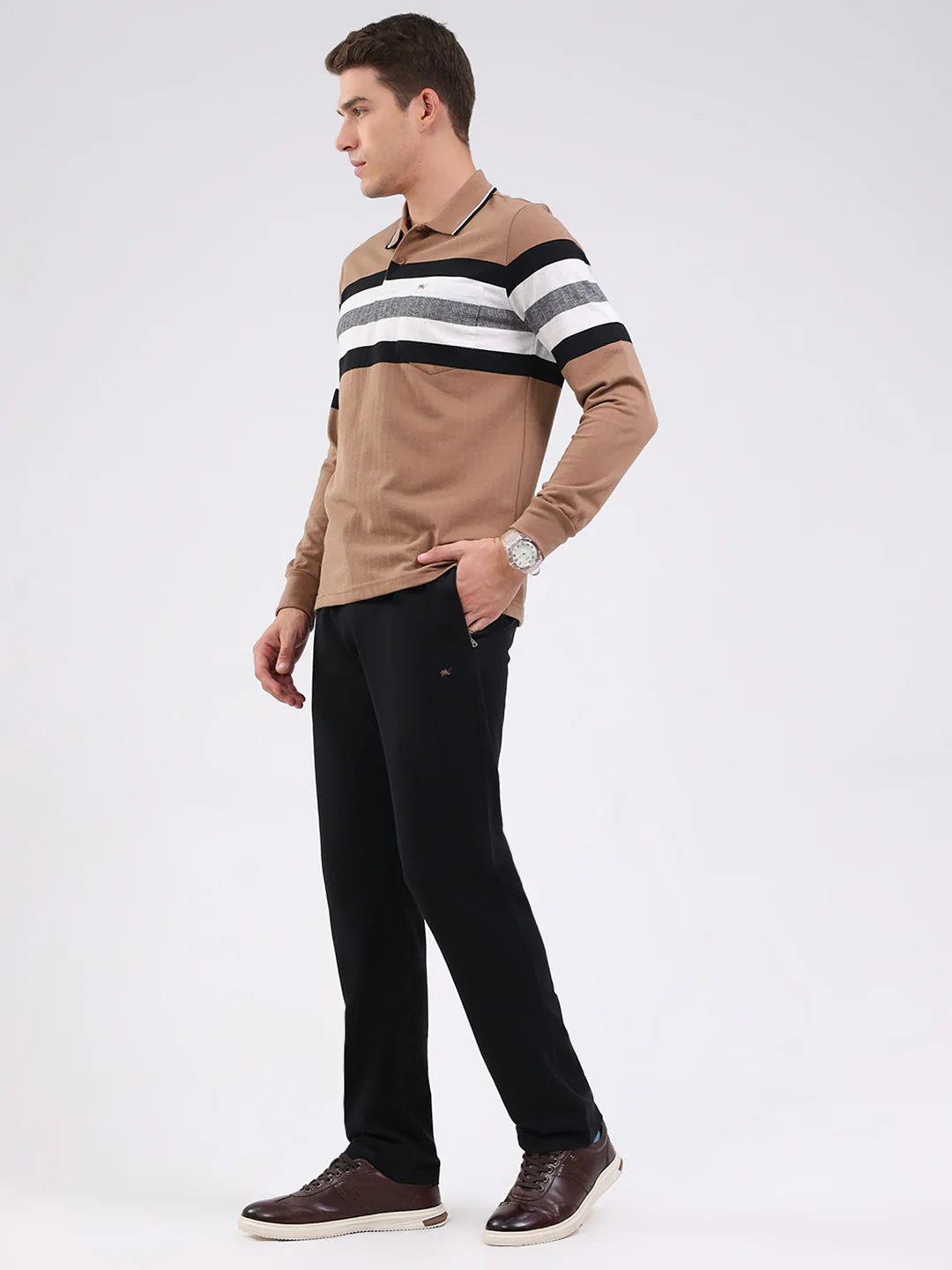 Men Beige Solid Collar Full Sleeve Winter Tracksuit - Image 3