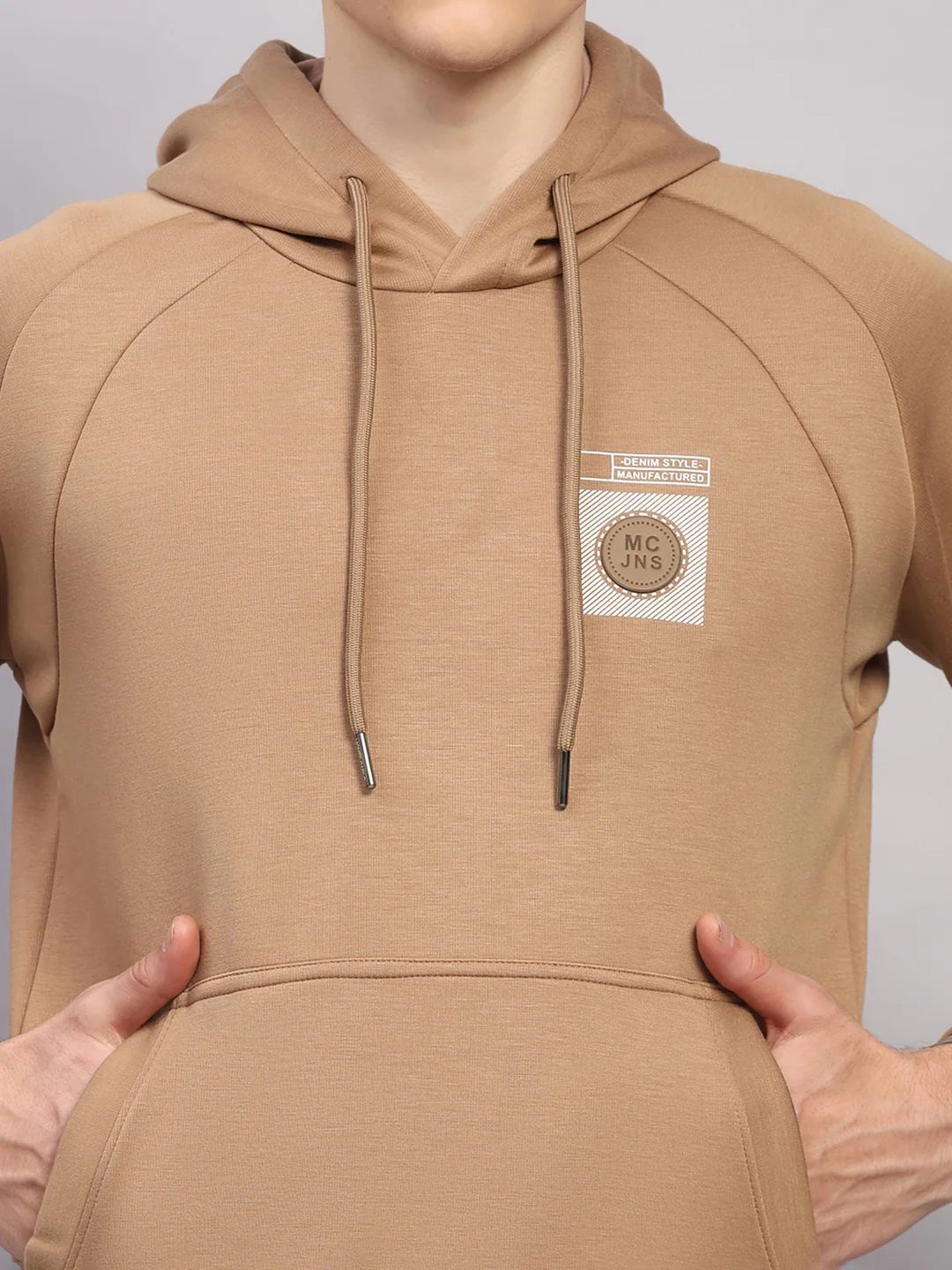 Men Beige Solid Collar Full Sleeve Winter Tracksuit - Image 6