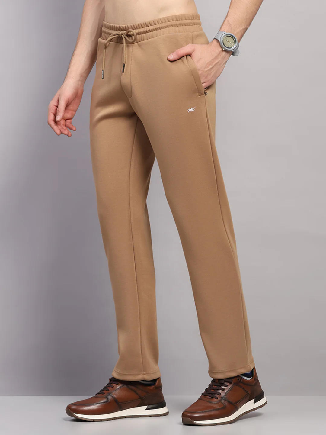 Men Beige Solid Collar Full Sleeve Winter Tracksuit - Image 7