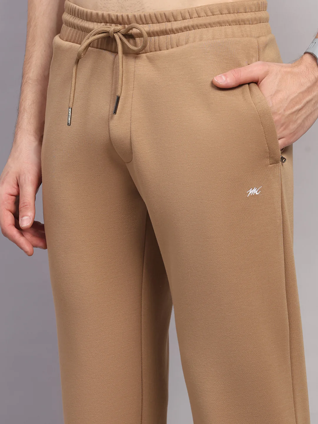Men Beige Solid Collar Full Sleeve Winter Tracksuit - Image 8