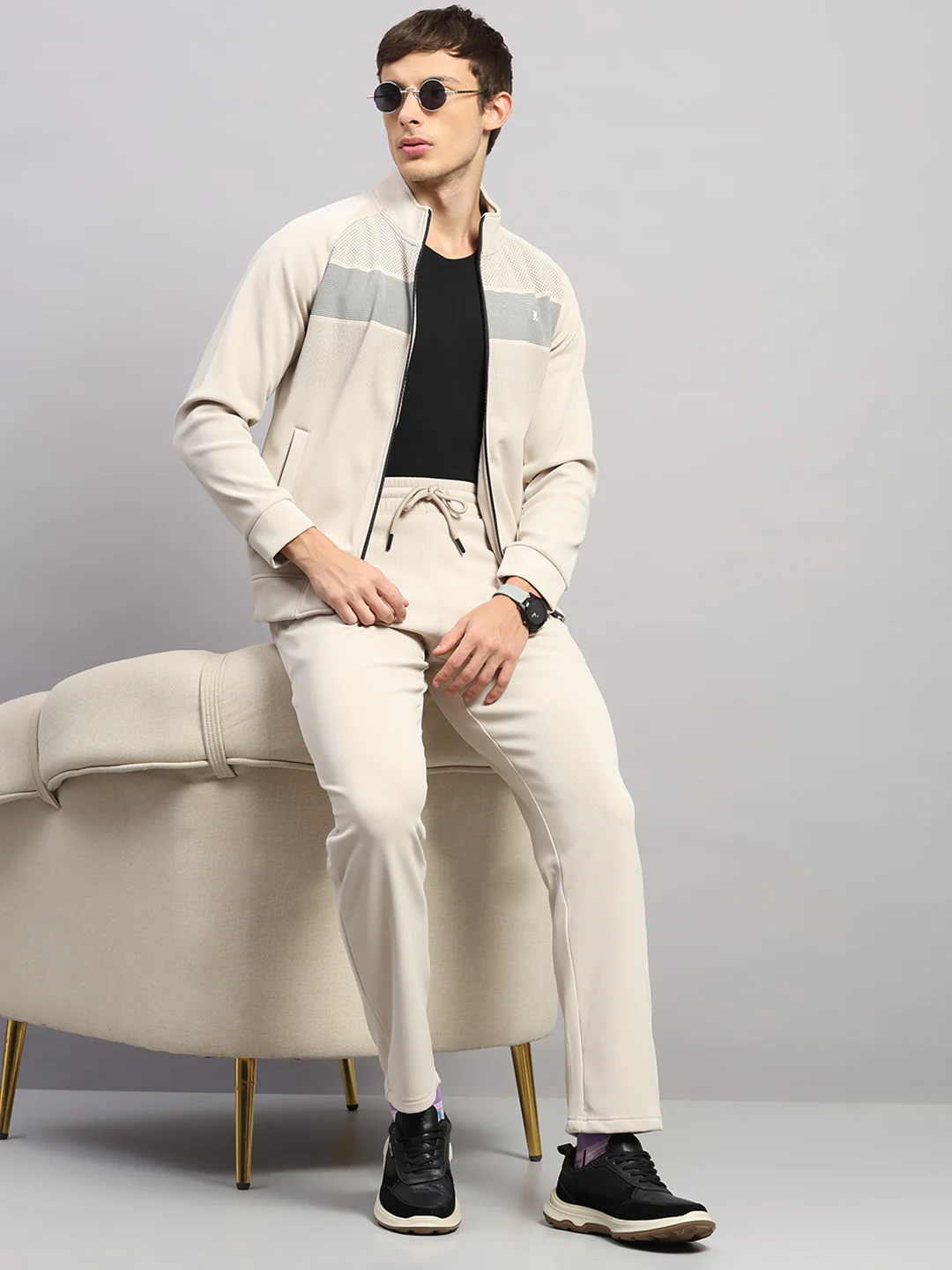 Luxuria Men Beige Solid Collar Full Sleeve Winter Tracksuit - Image 2