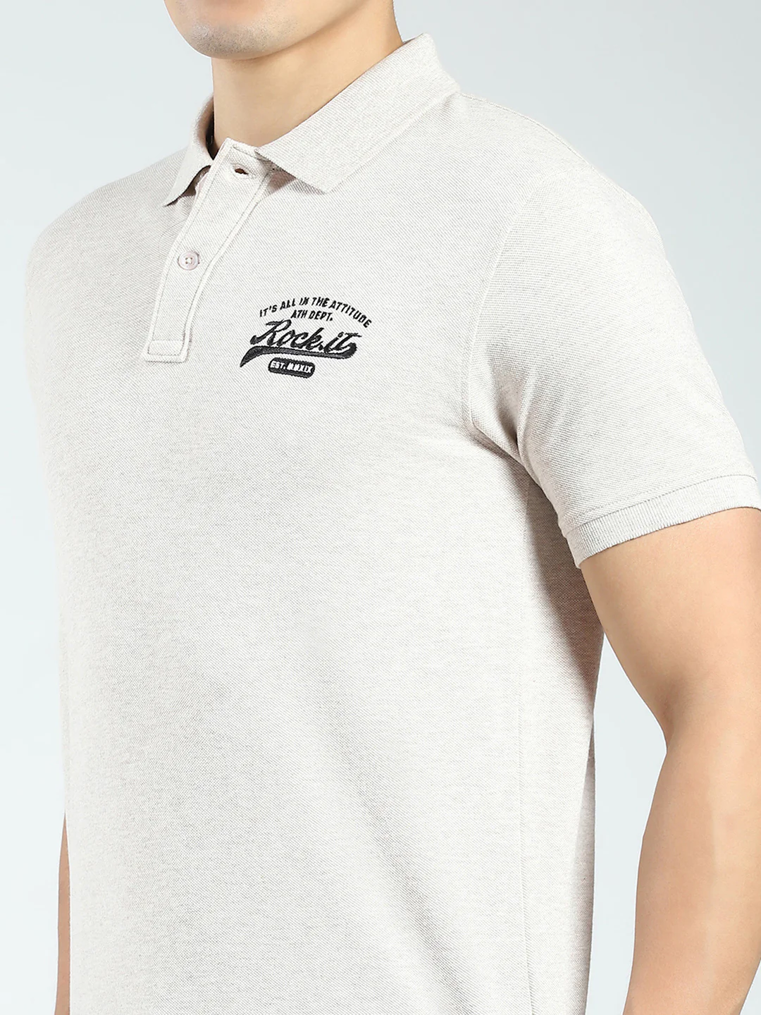 Rock.it Men Beige Solid Collar Half Sleeve T-Shirt - Image 7