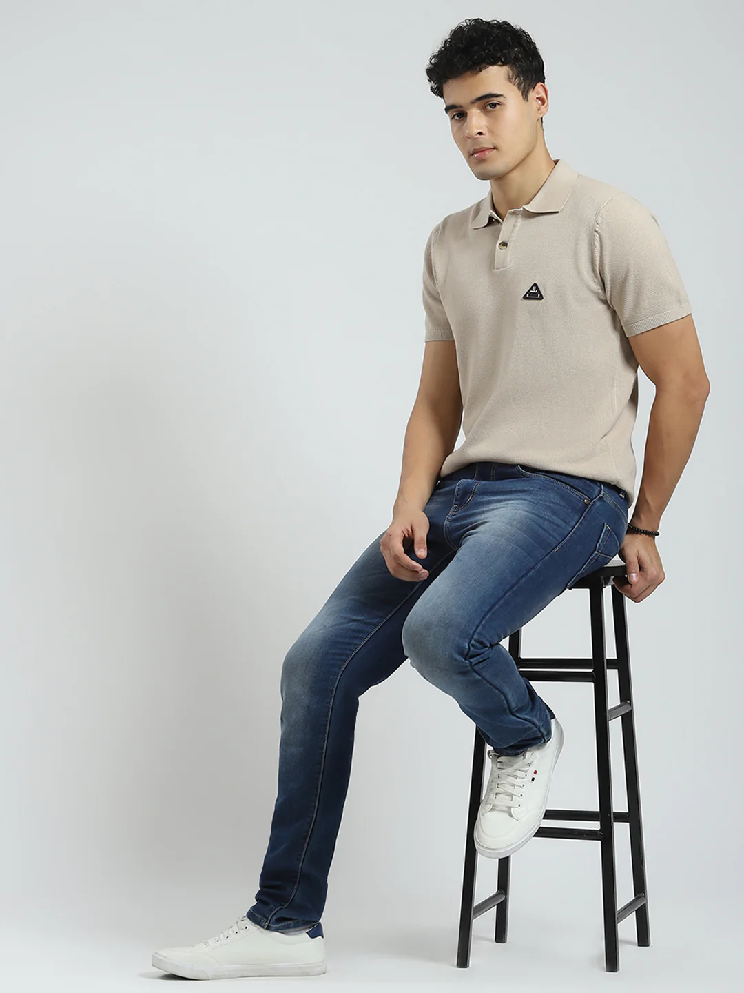 Rock.it Men Beige Solid Collar Half Sleeve T-Shirt - Image 2