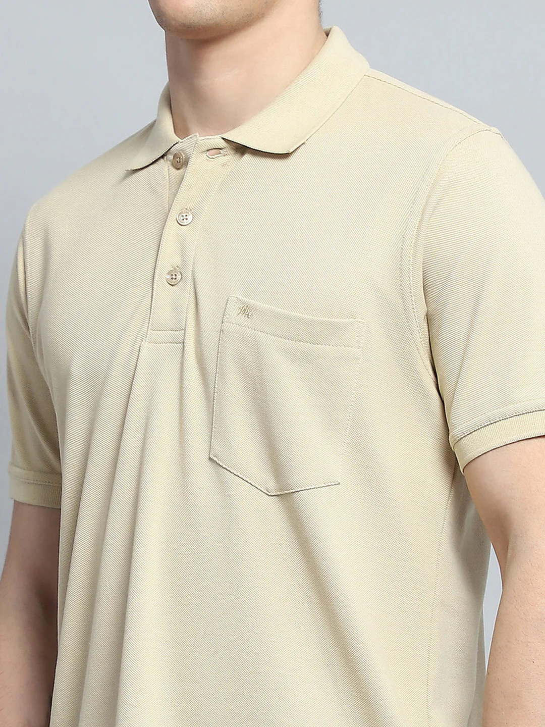 Men Beige Solid Collar Half Sleeve T-Shirt - Image 7