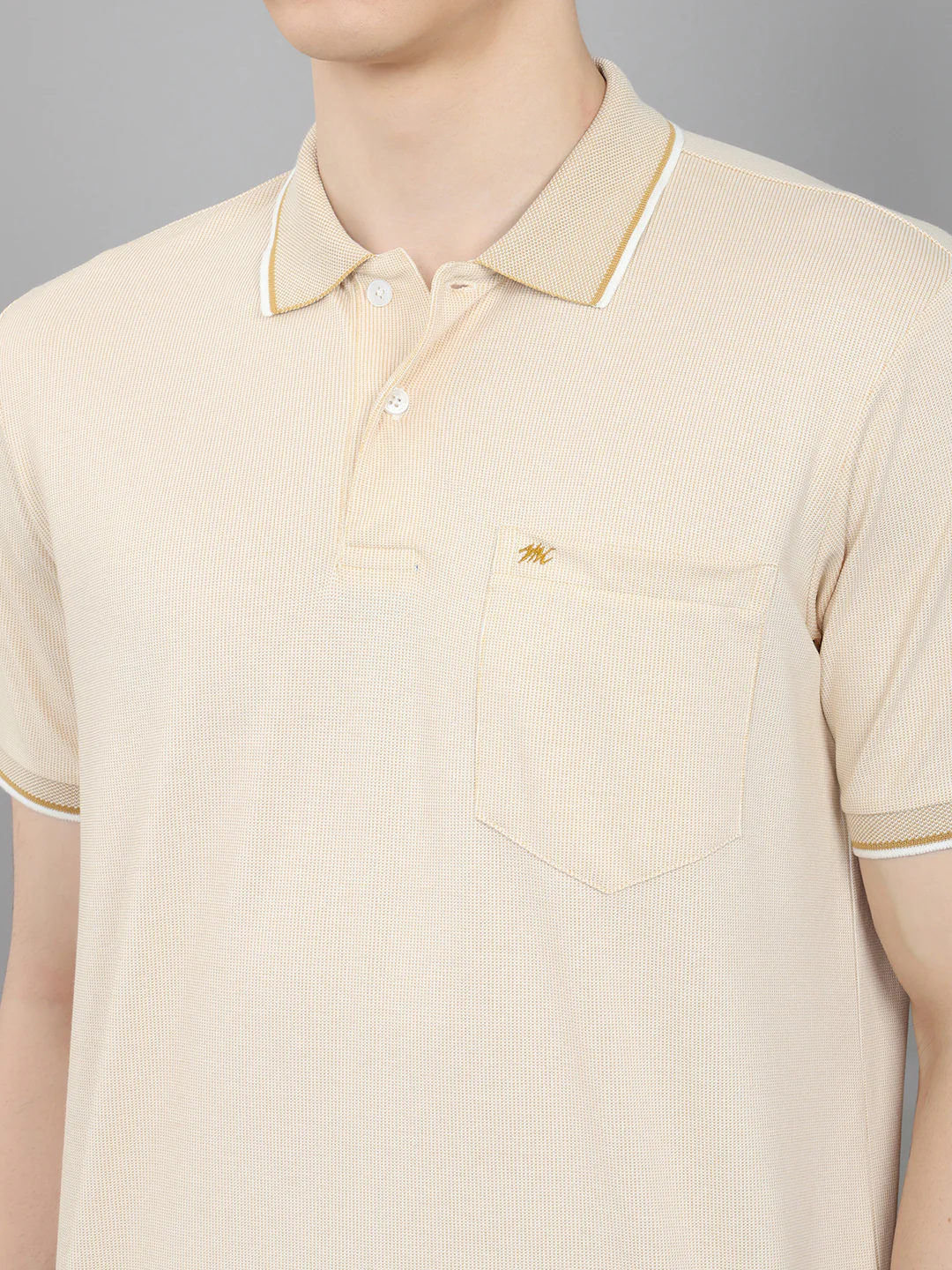 Men Beige Solid Collar Half Sleeve T-Shirt - Image 5