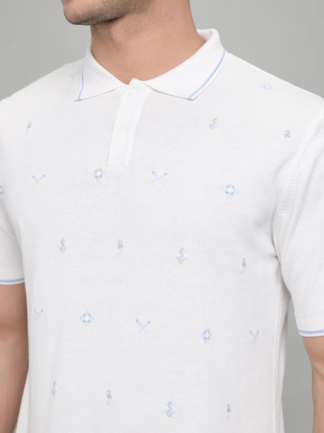 Men Beige Solid Collar Half Sleeve T-Shirt - Image 4